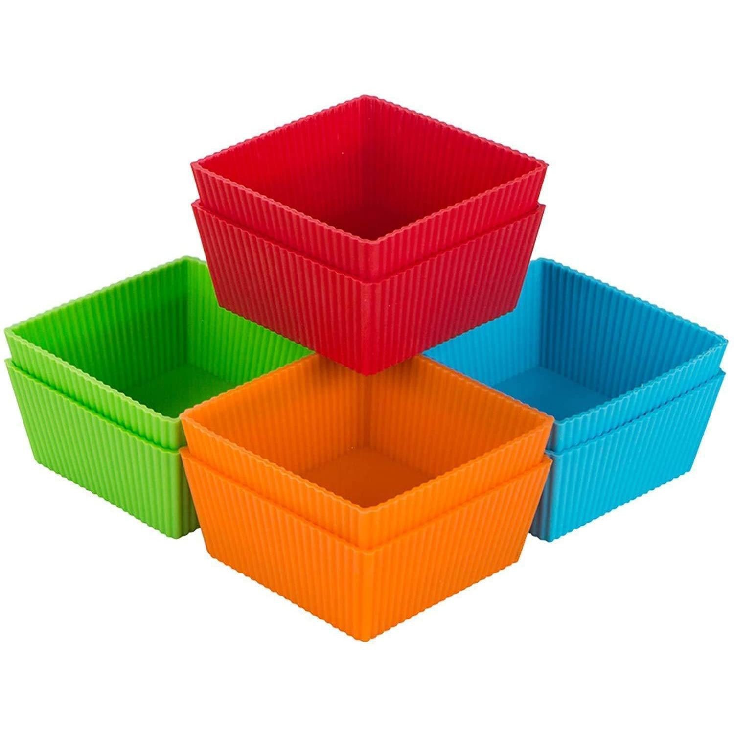 LuxusKollektion Muffinform Silikon Muffinförmchen 8Stk Eckig 9cm Orange Rot Grün Blau, (8-tlg)