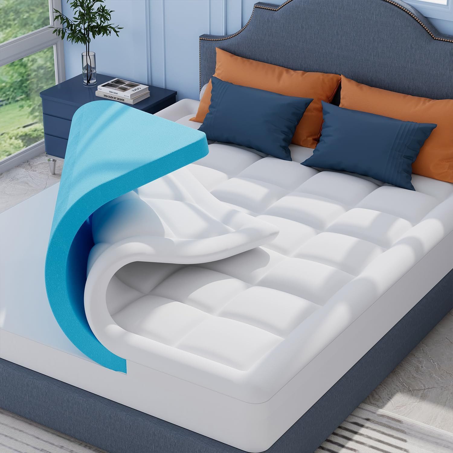 Elemuse, Topper H3/H4 Gel Memory-Schaum Matratzentopper, Waschbar Bezug, 7 cm hoch, Komfortschaum, Atmungsaktiv, Druckverteilung, Topper für Boxspringbett