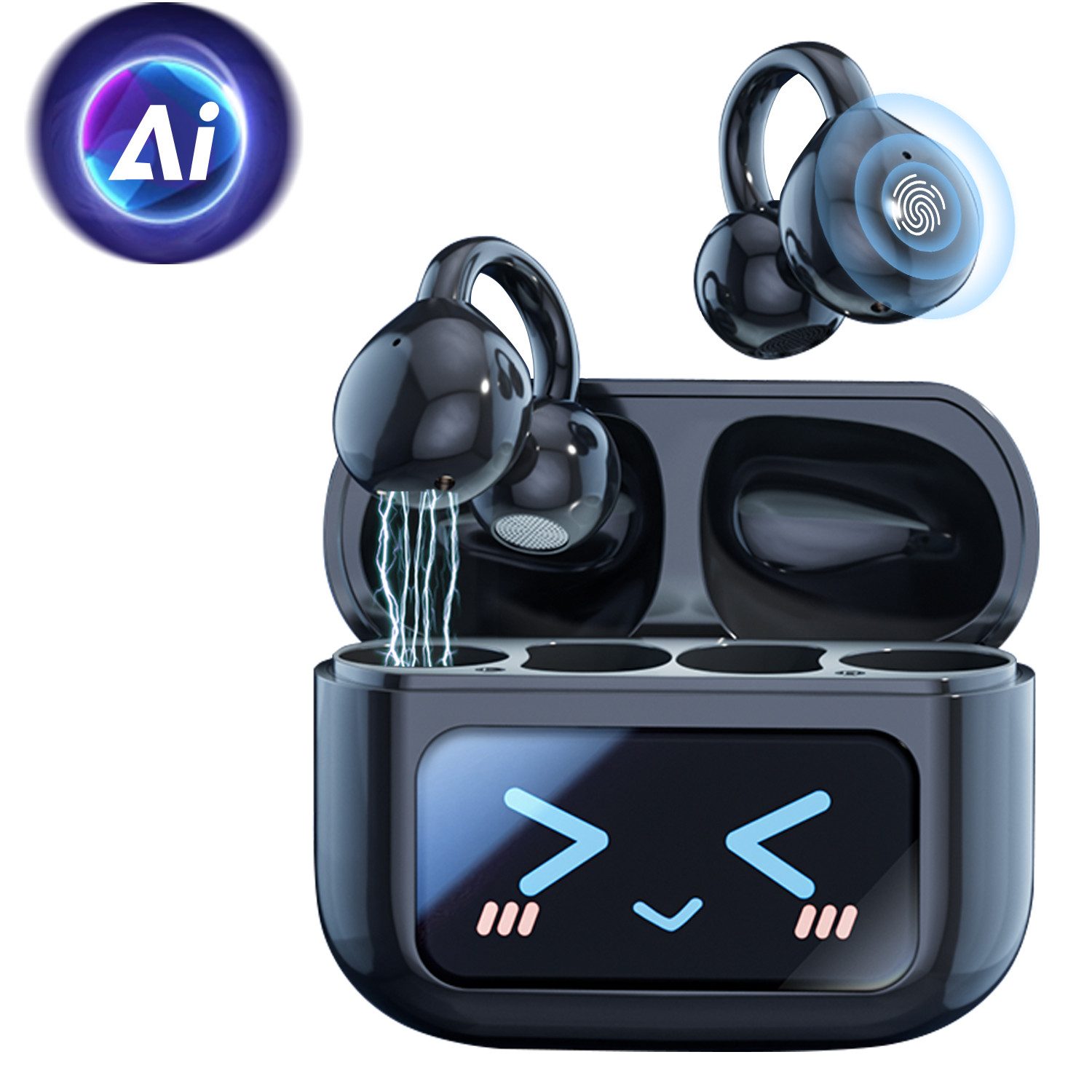 Vashoy Bluetooth kopfhörer mit ohrclip,Open Ear übersetzungskopfhörer Bluetooth-Kopfhörer (Echtzeit-Übersetzungsfunktion, Drahtlose Verbindung Bluetooth, 5.4 Bluetooth, wasser- und winddicht, Ohrclip-Design)