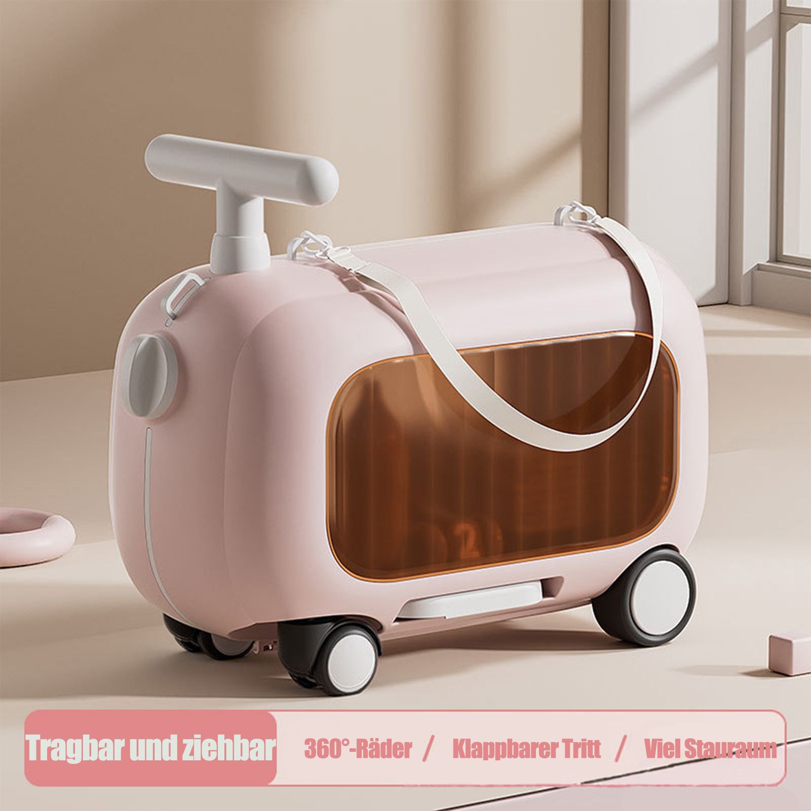 Jumpeak Kinderkoffer Kinderkoffer zum Draufsitzen,Kinderkoffer Mädchen/Jungs,mit Rollen, 4 Rollen, Kinderkoffer zum Sitzen und Ziehen,Großer Stauraum,Klappbare Fußstütze