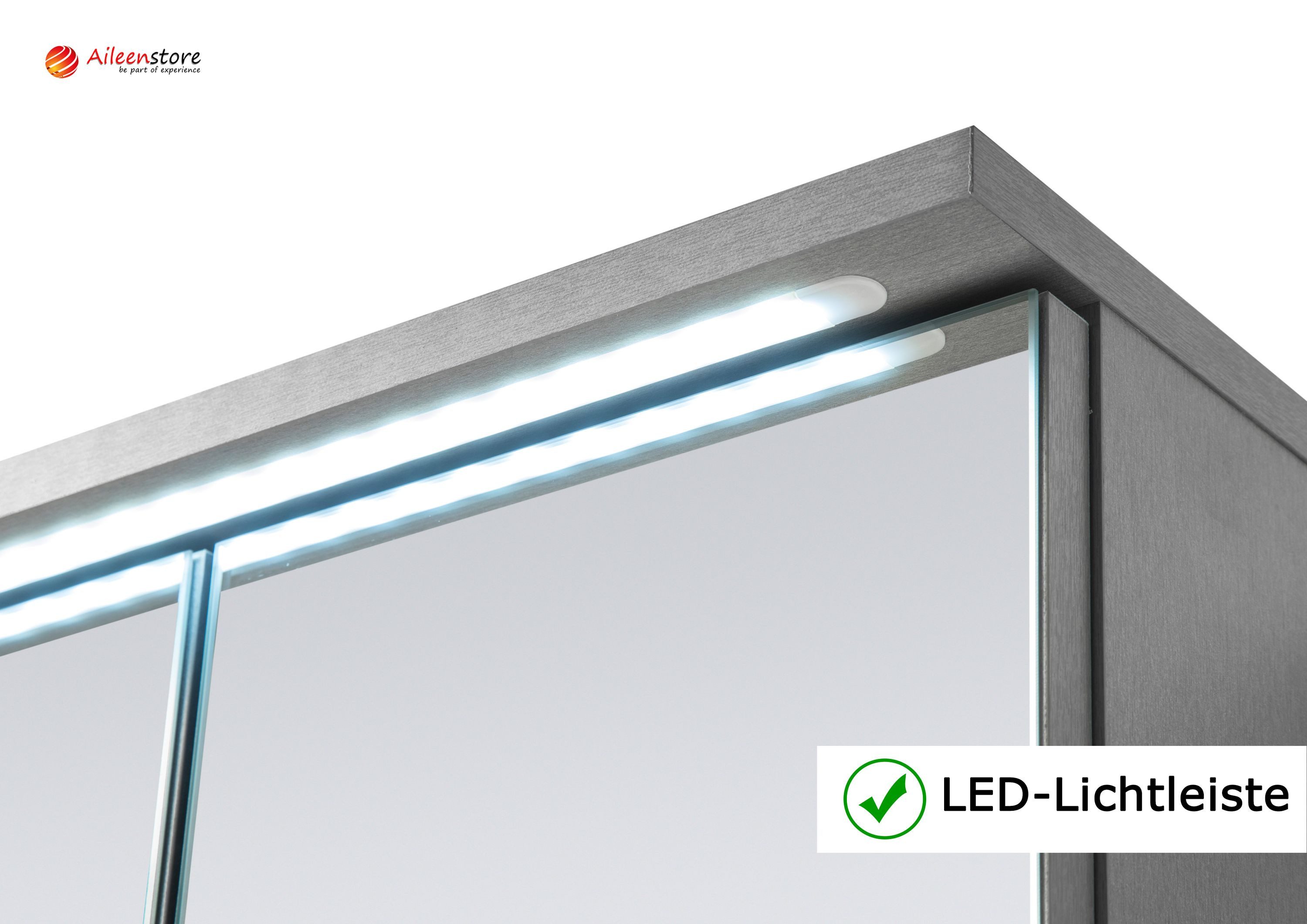 Aileenstore Spiegelschrank DUO Breite 100 cm, Schalter-/Steckdosenbox, LED-Beleuchtung