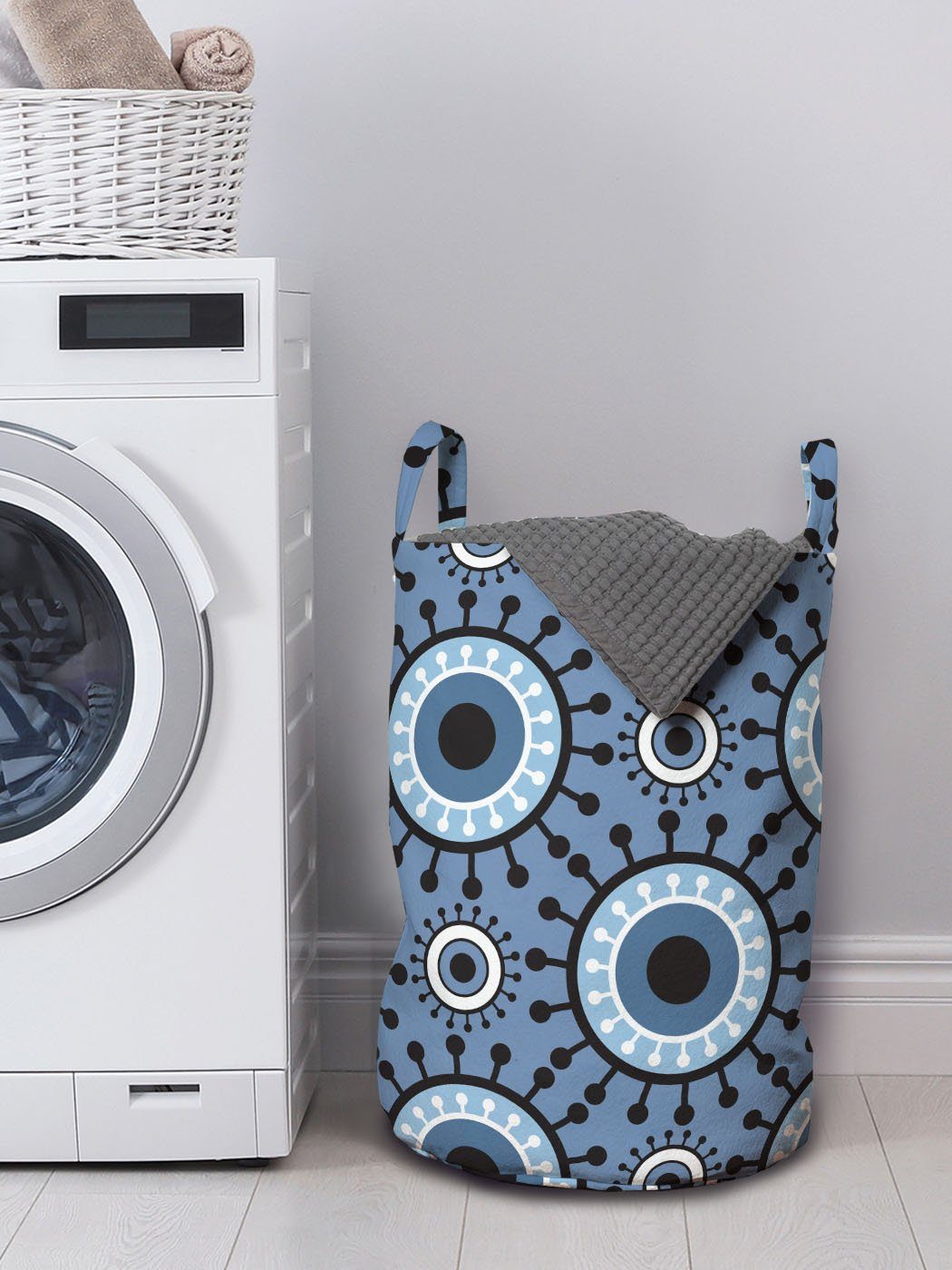 Abakuhaus Wäschesäckchen Wäschekorb weiß mit Kordelzugverschluss Griffen Blau floral Waschsalons, für und Kreise