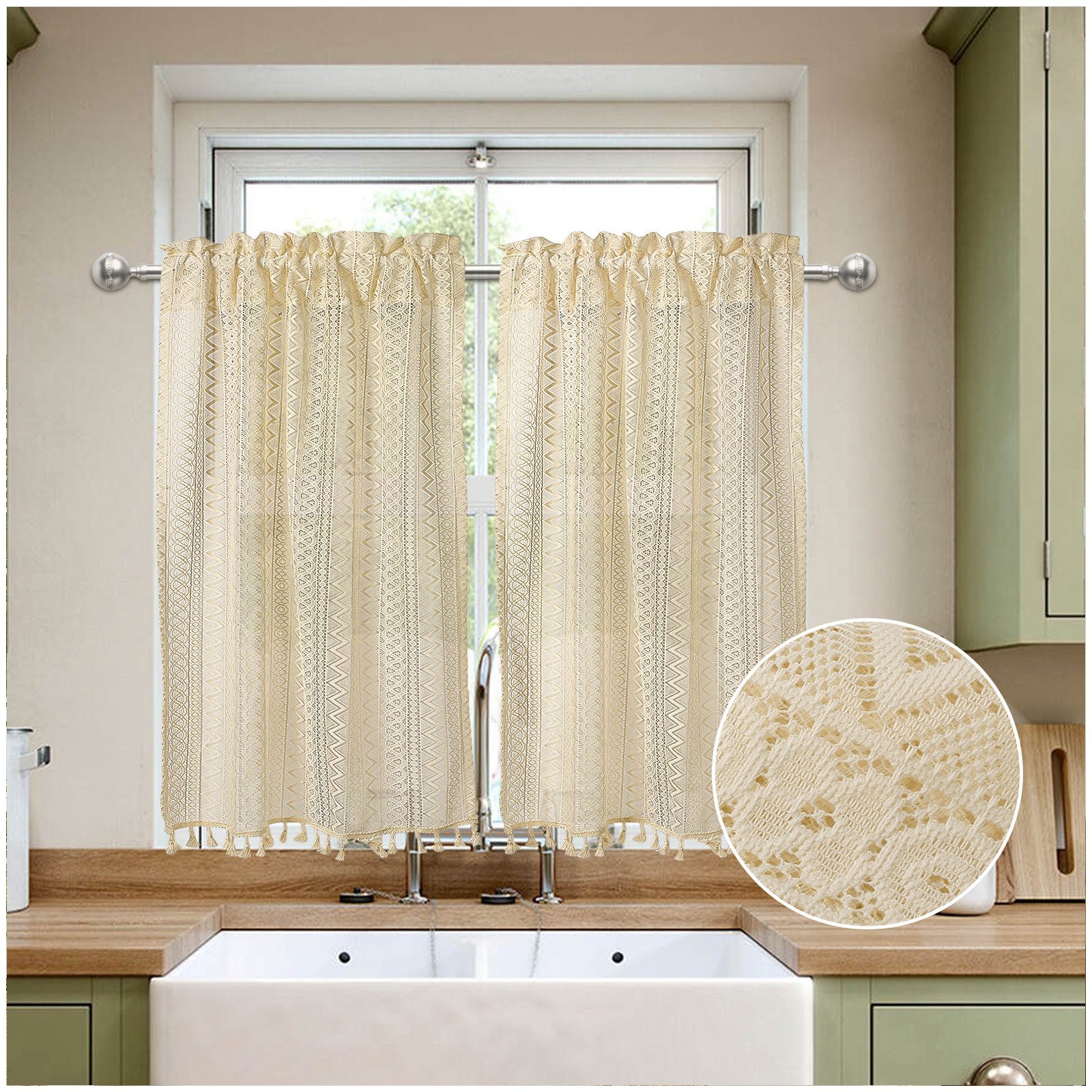 Qelus Gardine Boho Halbtransparent Gardinen Vintage Quaste Rutentasche Vorh günstig online kaufen