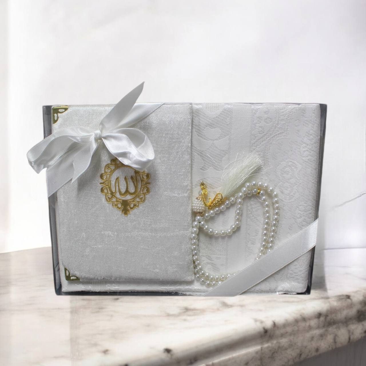 Aymasal Läufer Geschenkset 3 tlg. Gebetsteppich + 99 Perlen Gebetskette + Koran Juz