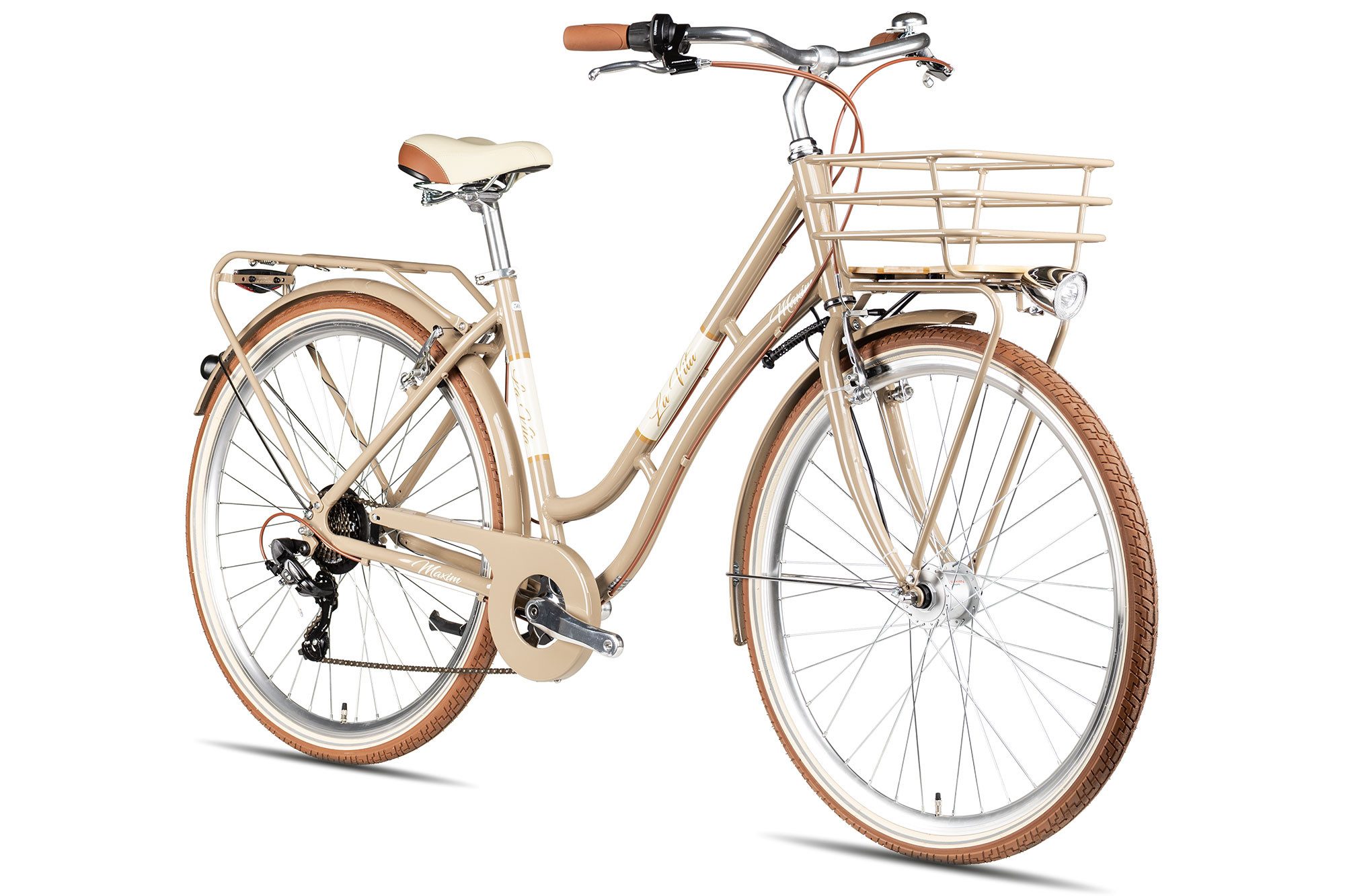 Maxim Cityrad Maxim La Vita, 7 Gang Shimano Tourney 7 Schaltwerk, Kettenschaltung, Straßenausstattung braun/beige