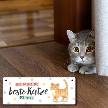 speecheese Metallschild Beste Katze der Welt Metallschild mit oranger Katze und Spruch