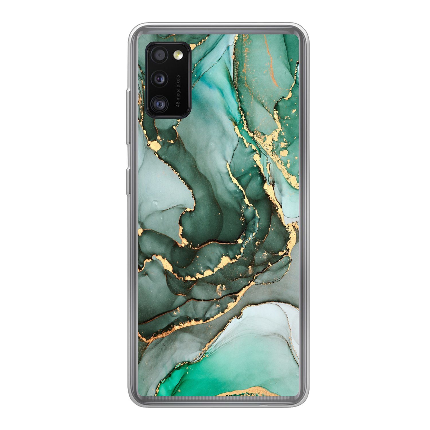 MuchoWow Handyhülle für Samsung Galaxy A41 Gold - Marmor - Grün - Luxus - Marmoroptik - Gr, Smartphone-Bumper, Print, Handy Schutzhülle Dünn