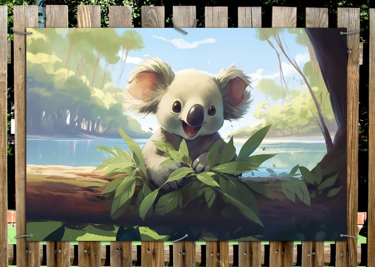 Thumbnail - Wallario Sichtschutzzaunmatten Australische Idylle: Der lächelnde Koala