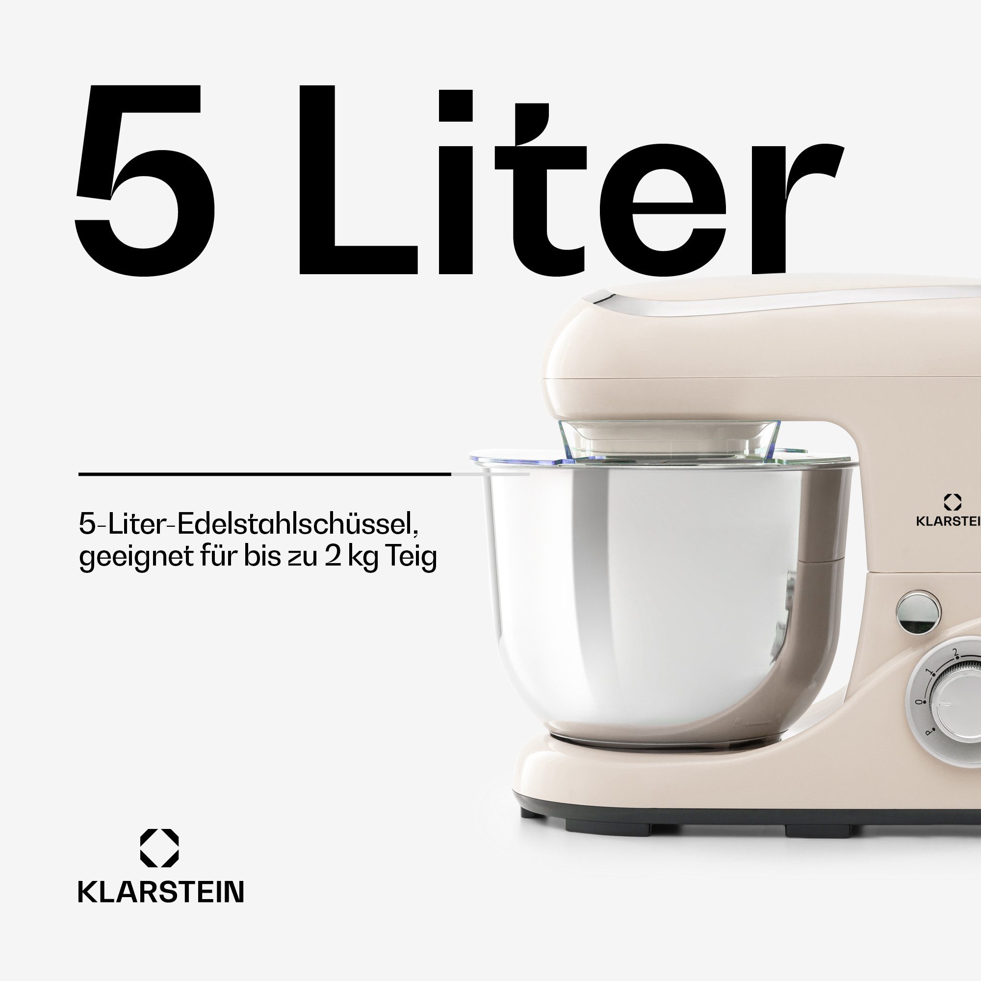 Klarstein Küchenmaschine Bella Pico 2G Küchenmaschine 1300W 1,7 PS 6 Stufen 5L Edelstahl, 1300 W, 5 l Schüssel, Knetmaschine Teigmaschine Teigknetmaschine Rührm – Bild 5 von 5