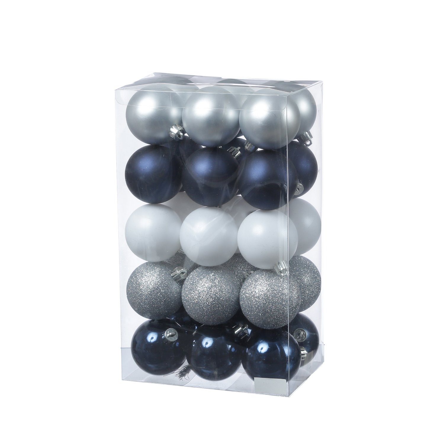 MARELIDA Weihnachtsbaumkugel Weihnachtskugeln Christbaumkugeln bruchfest 6cm blau silber 30Stück (30 St)