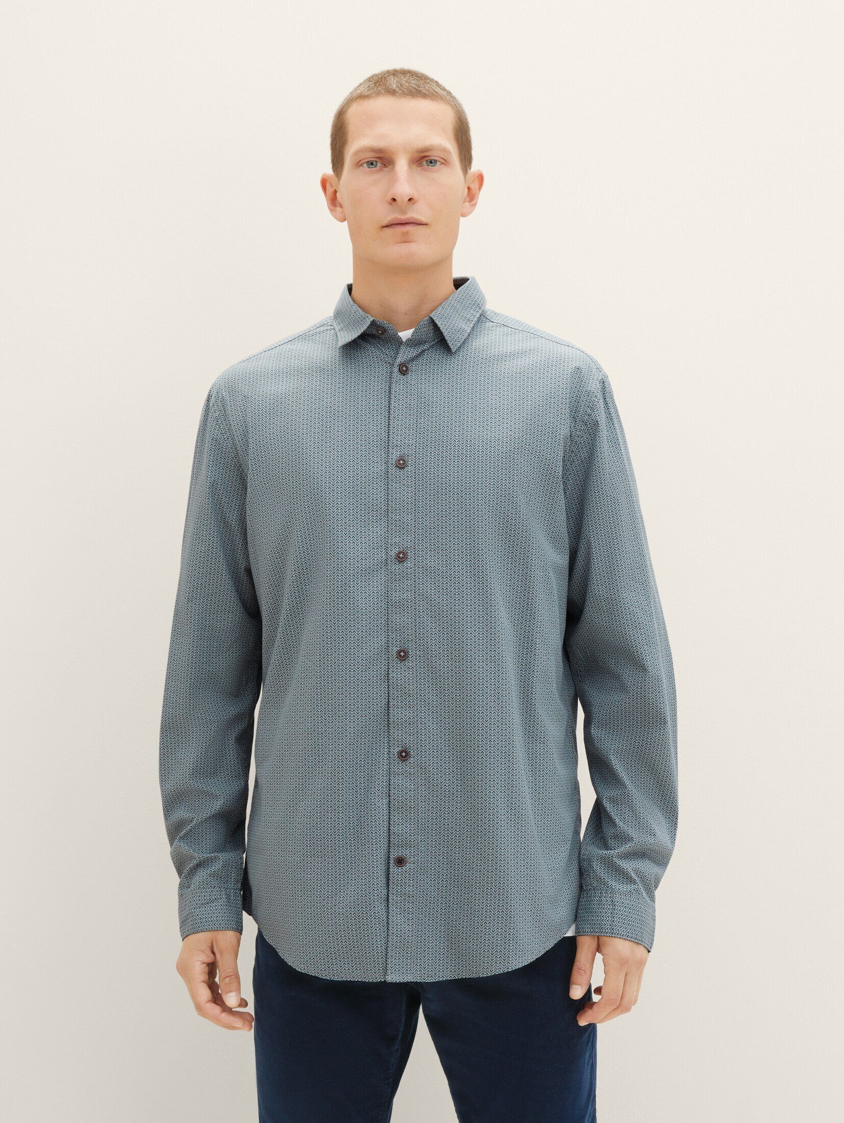 TOM TAILOR Langarmhemd Hemd mit Allover-Print grey mint geometric design