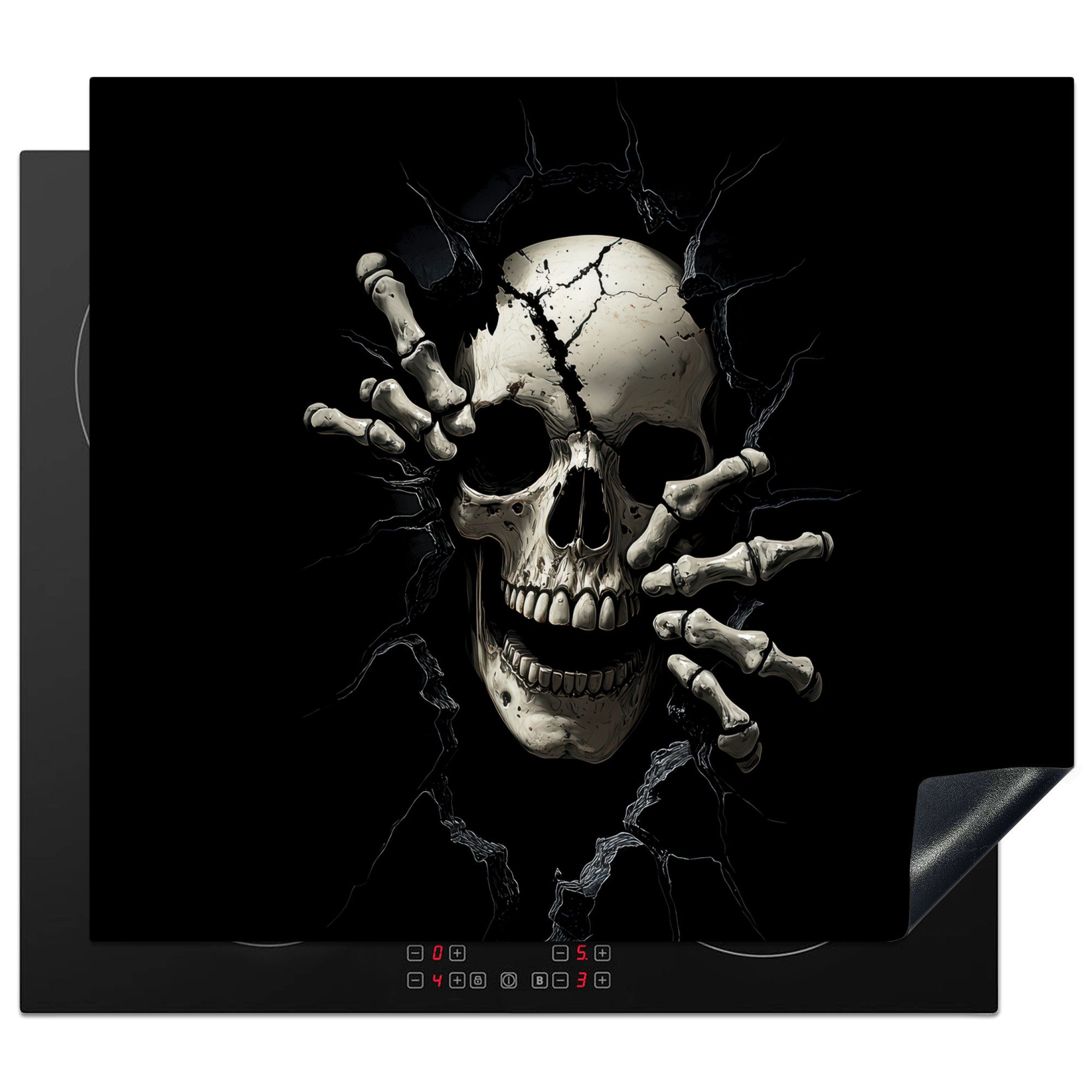 MuchoWow Herd-Abdeckplatte Totenkopf - Schwarz - Totenkopf - Gruselig, Vinyl, (1 tlg), Ceranfeldabdeckung Küche, Herdabdeckplatte Einteilig, 60x52 cm