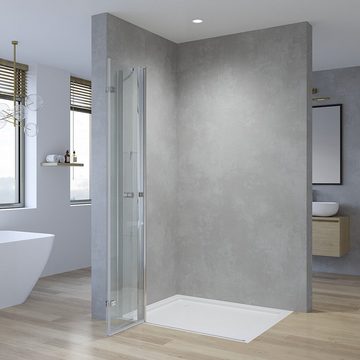 AQUALAVOS Walk-in-Dusche Duschabtrennung Falttür Walk In Duschwand Duschtrennwand Drehfalttür, 5 mm Einscheiben-Sicherheitsglas (ESG), 180º Falttür, in 6 verschiedenen Breiten, Klarglas, links und rechts montierbar