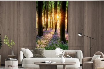 MuchoWow Fototapete Wald - Blumen - Lavendel - Sonne - Lila - Natur, Matt, bedruckt, (2 St), Vliestapete für Wohnzimmer Schlafzimmer Küche, Fototapete