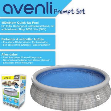 Avenli Quick-Up Pool »Prompt Set Pool Ø 450 x 84 cm Rattan Optik« (Aufstellpool mit aufblasbarem Ring, Quick Up Pool ohne Pumpe), Swimmingpool auch als Ersatzpool geeignet