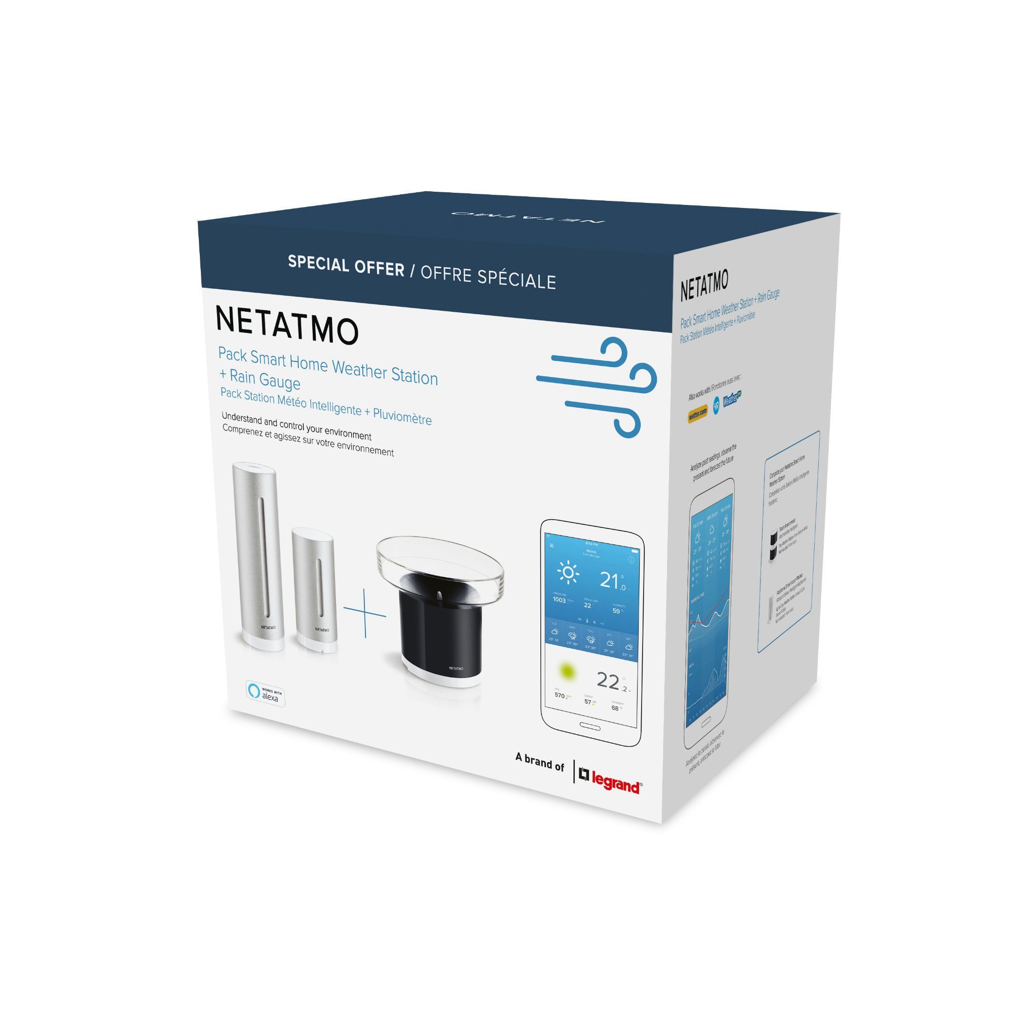 Netatmo Innen- Bundle Regenmesser, Wetterstation Außenmodul und mit Smarte und Wetterstation