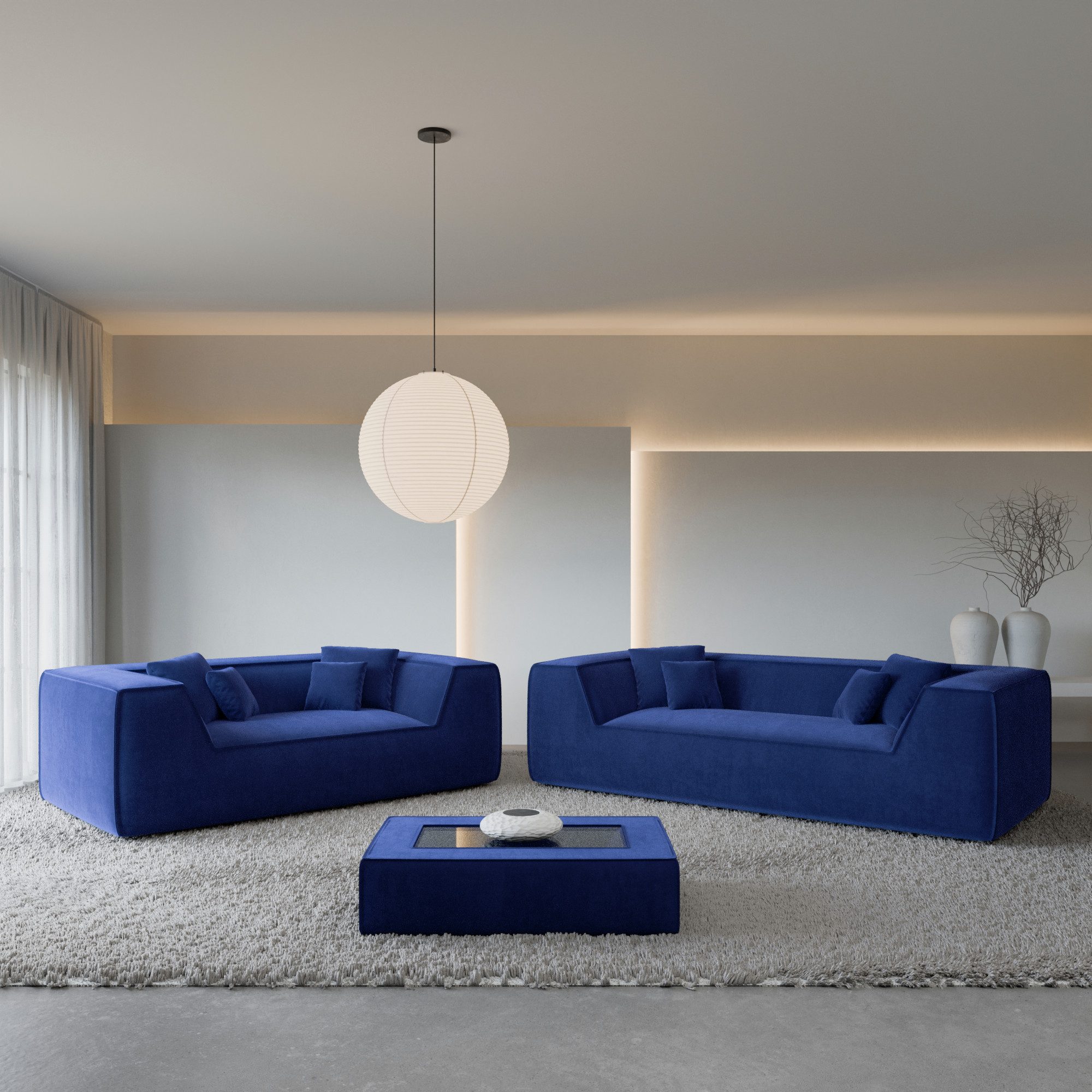 Sofa Dreams Polstergarnitur Monterola 3er & 2er Couchgarnitur, (Sofa-Set, 2 Teile, Couchgarnitur, inkl. Zierkissen), 3-Sitzer, 2-Sitzer Sofagarnitur, Lounge, Samtstoff Bezug in Dunkelblau