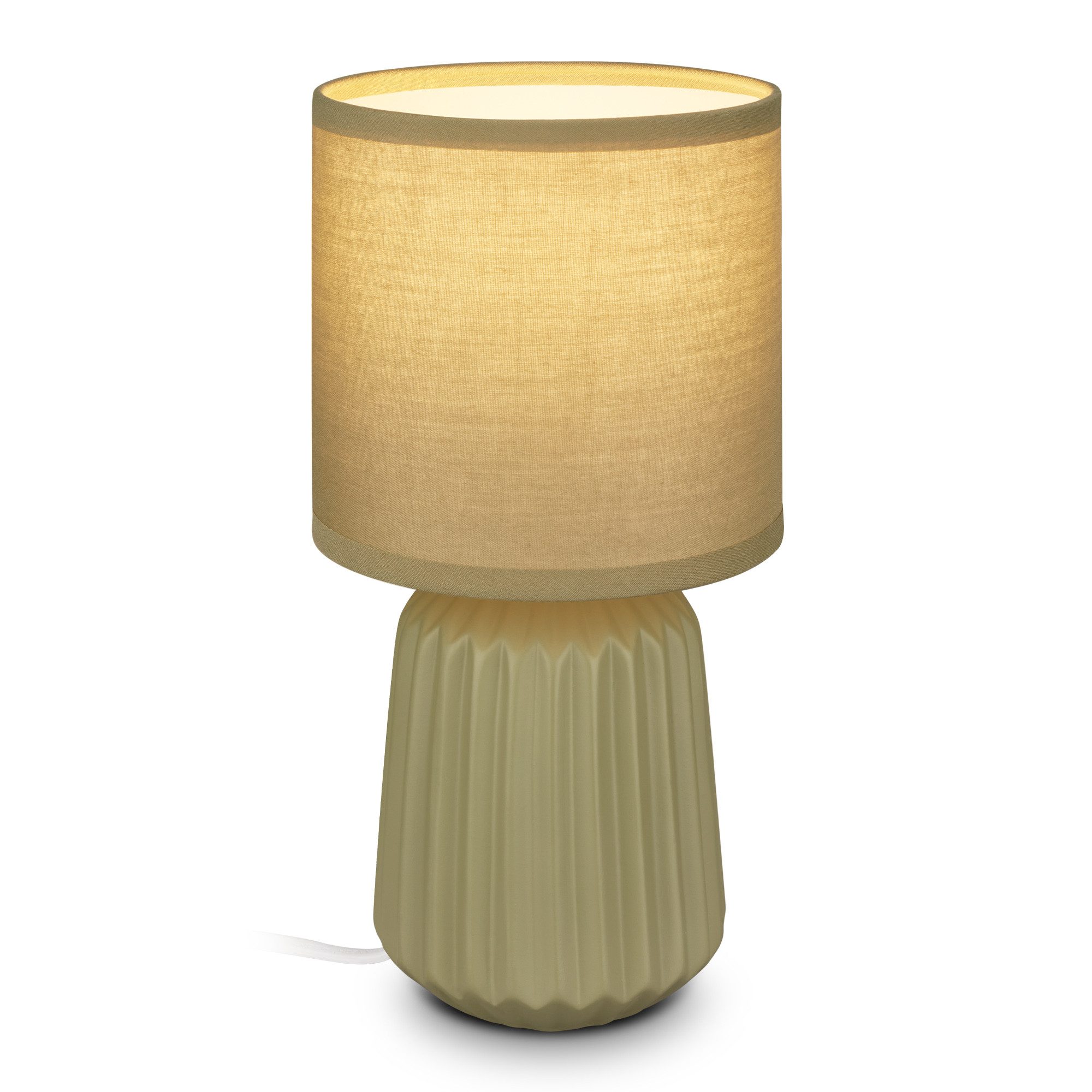 Briloner Leuchten LED Tischleuchte Tischlampe Keramik E14 Stoffschirm Kabelschalter Kommodenlampe, ohne Leuchtmittel, Abhängig vom Leuchtmittel, 13x27 cm, Schlafzimmer, Wohnzimmer, Flur
