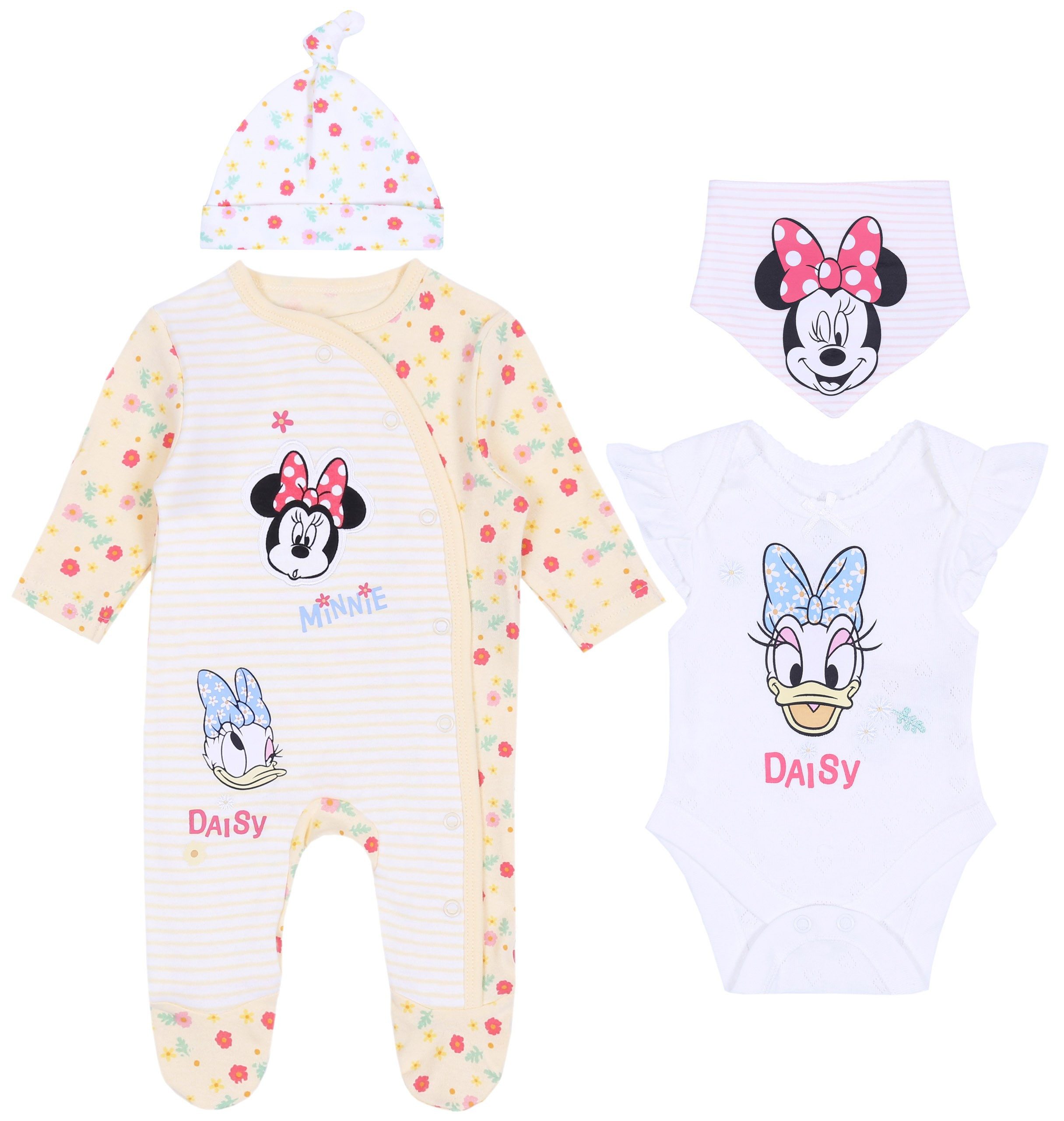Frühchenpaket Gelb-weißes Babyset mit Blumen und Streifen Minnie Mouse 9-12 Monate