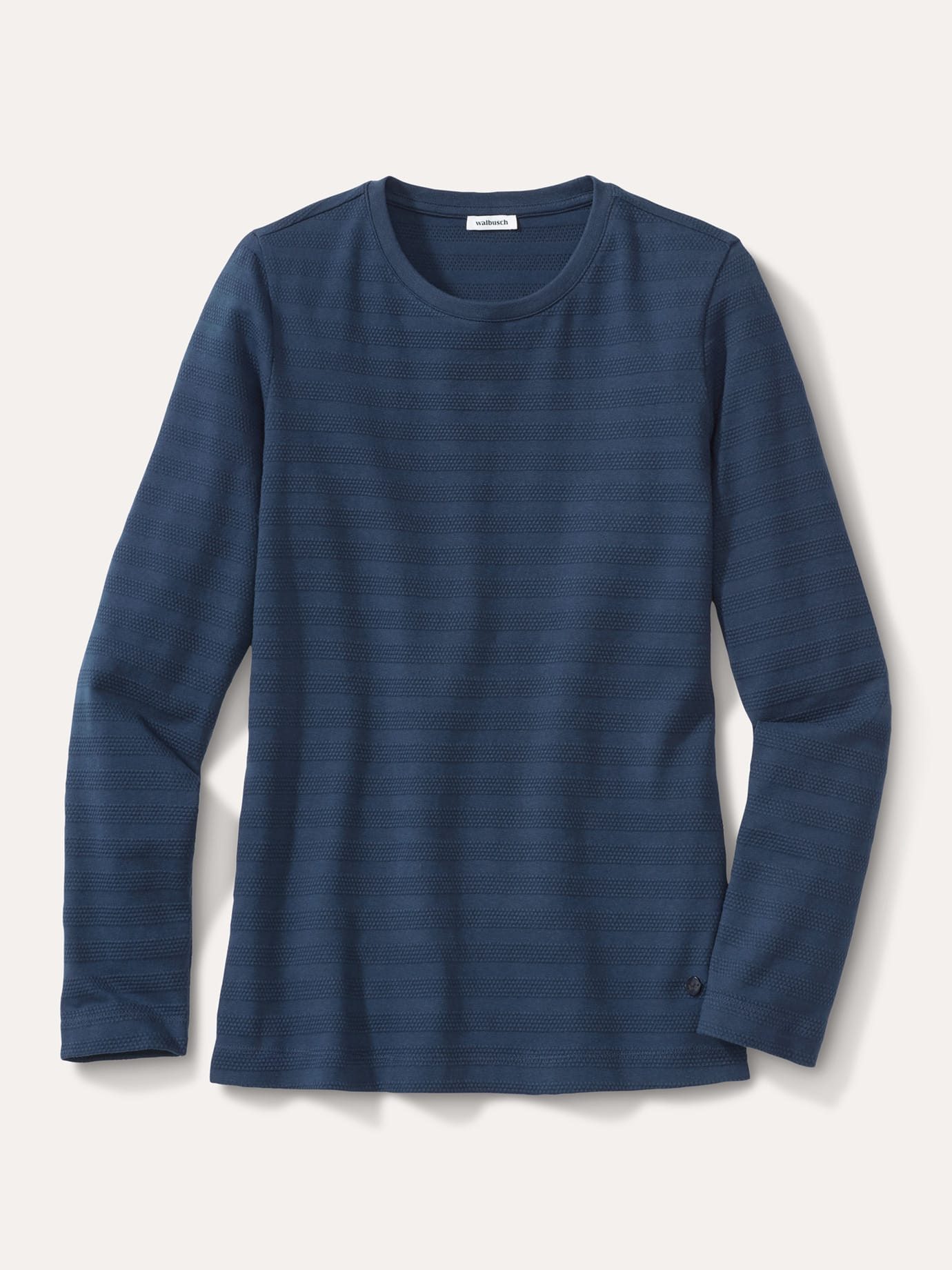 Walbusch T-Shirt Damen Baumwollshirt Reliefstruktur Rundhals Langarm Pflegeleicht und elastisch, Offwhite, dezente Streifenoptik