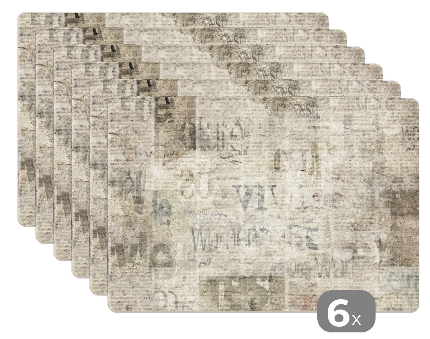 MuchoWow Platzset Zeitung - Vintage - Papier, (6-St), Platzsets, Tischset, Abwaschbar, Tischsets, Platzdeckchen