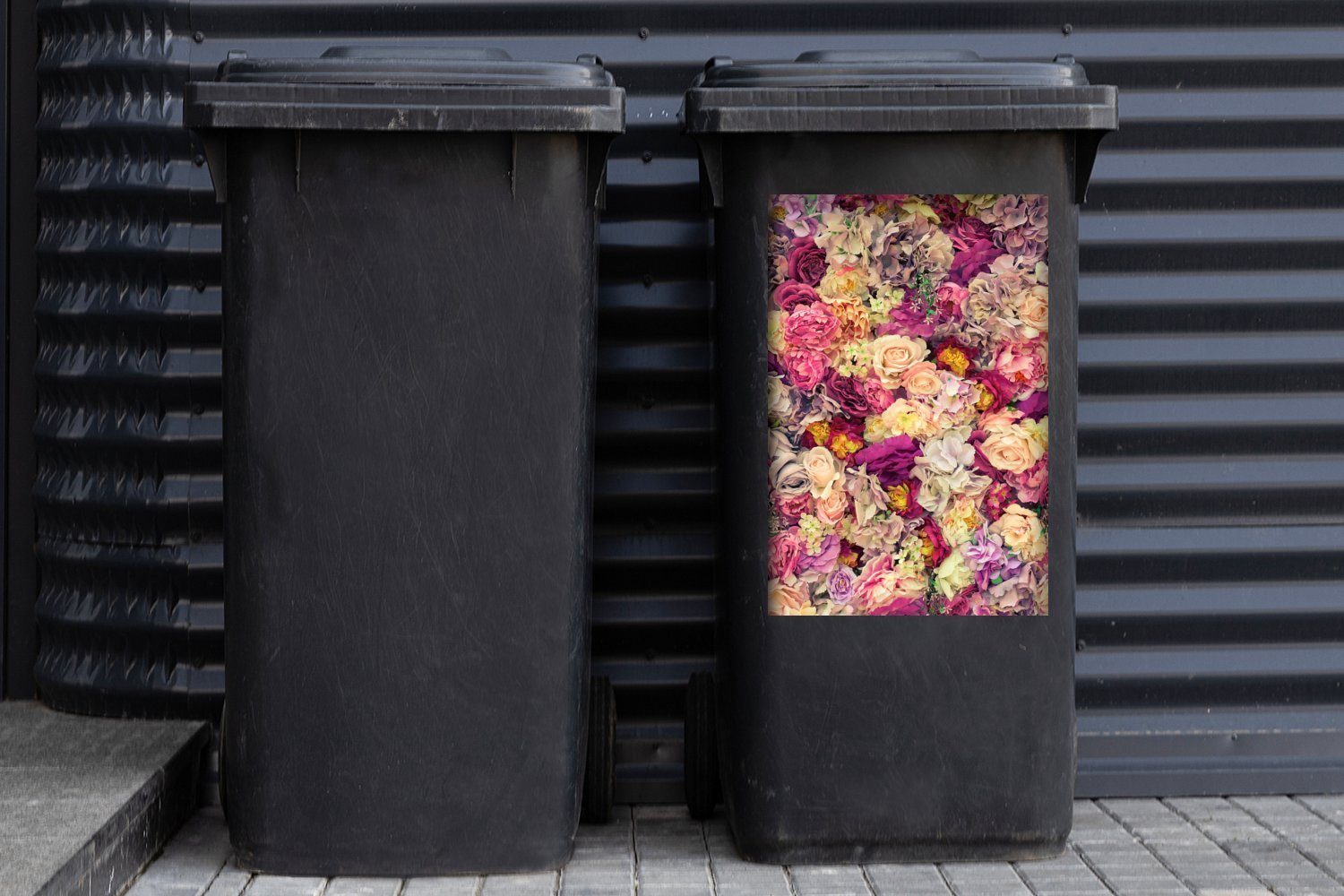 MuchoWow Wandsticker Blumen - Rosen Container, (1 Mülltonne, Abfalbehälter Mülleimer-aufkleber, - Sticker, St), Romantisch