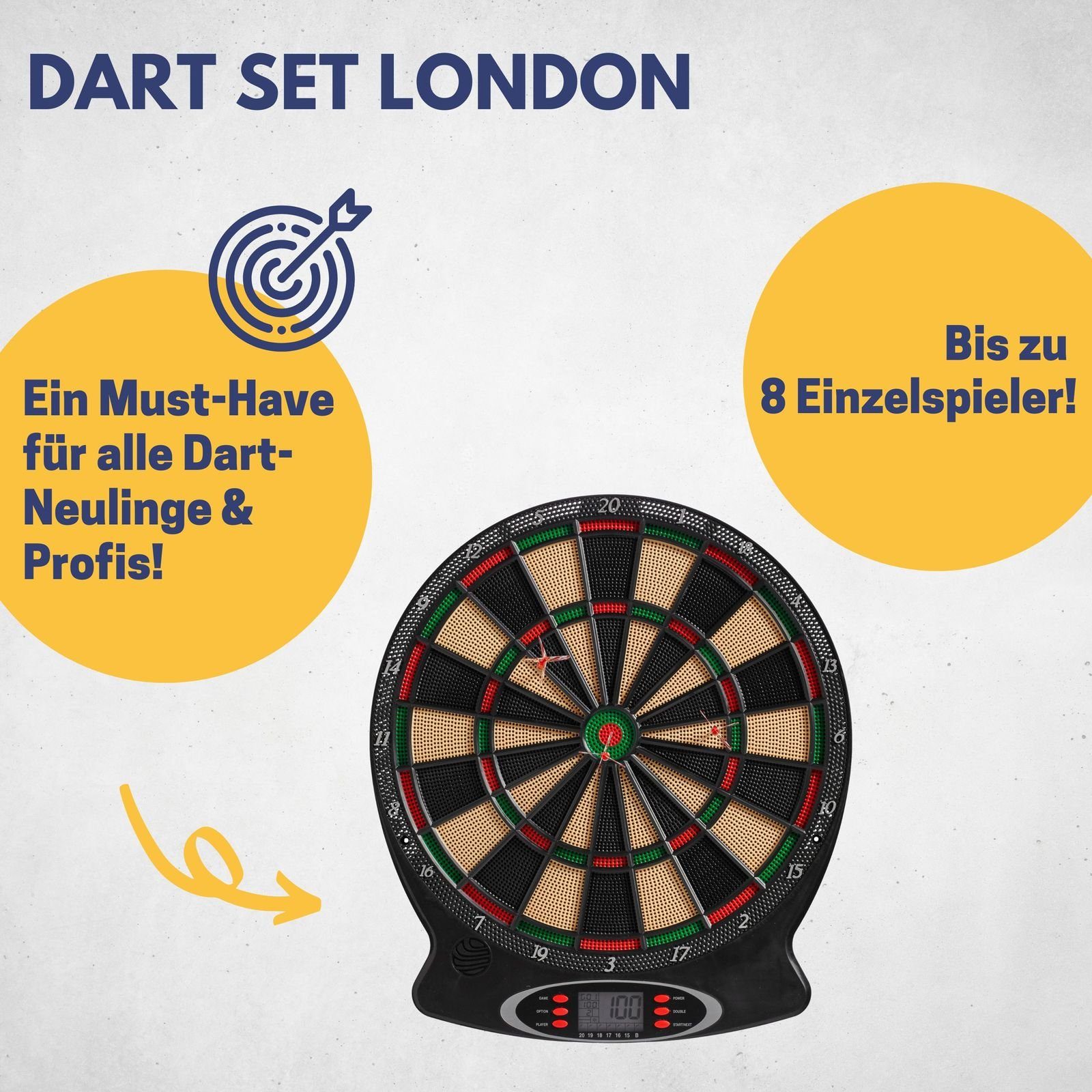 B Best Sporting 12 Etui, & Xtra Dart hochwertigen Set mit elektronisch Dartpfeilen/Ersatzspitzen Set Dartscheibe im Dartautomat London