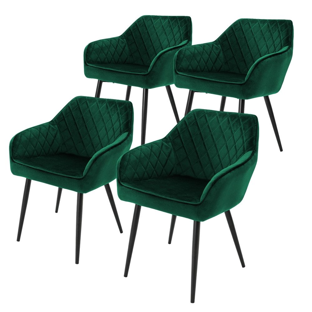ML-DESIGN Polsterstuhl Esszimmerstühle mit Rücken- & Armlehne moderne Design Küchenstühle (4 St), Esstischstühle 4er Set Samt Bezug Dunkelgrün Wohnzimmerstuhl bis 120kg