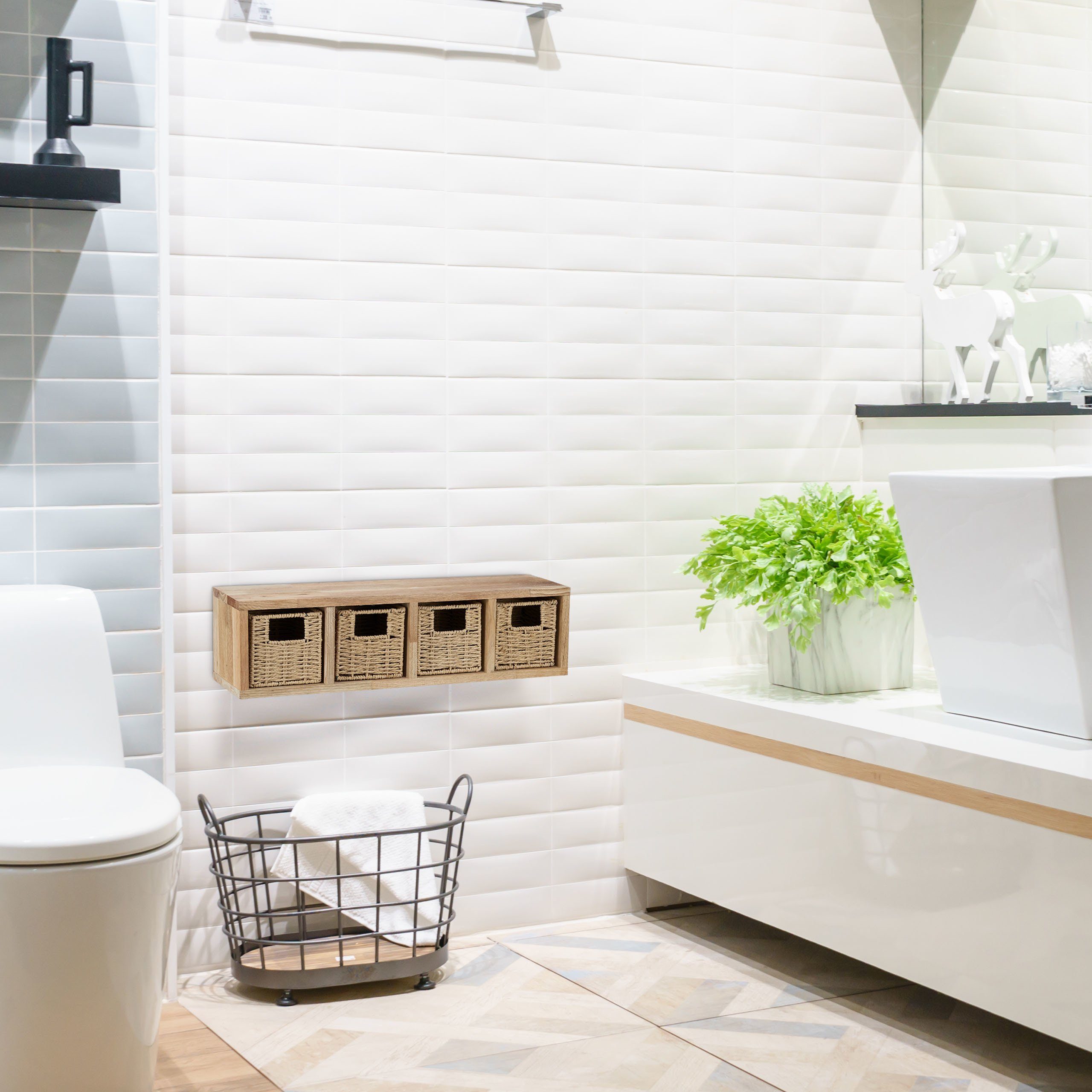 relaxdays Wandregal Walnuss Wandregal mit Körben, 4 günstig online kaufen