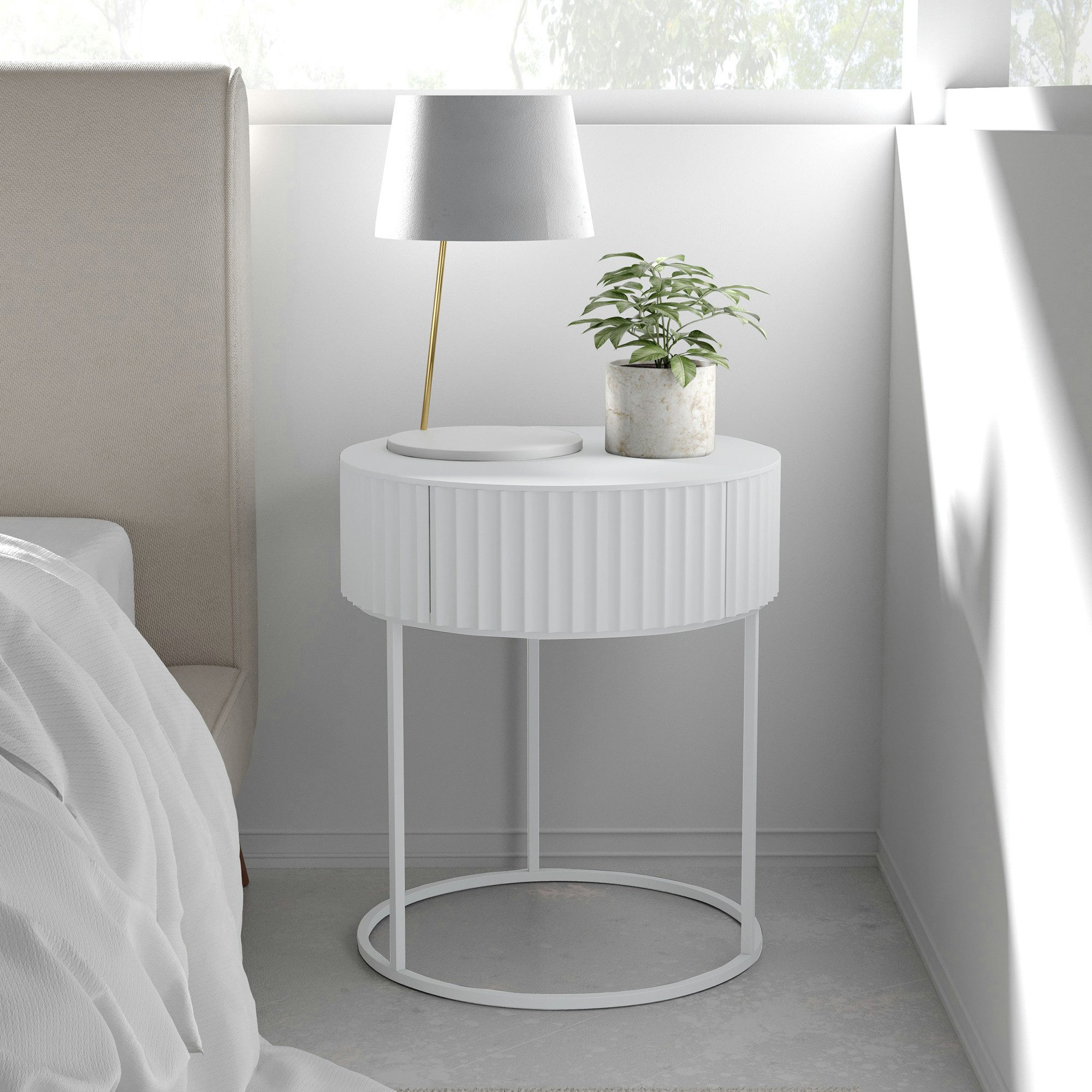 en.casa Beistelltisch, »Rill« mit Schublade rund Metallgestell 46 x Ø40 cm günstig online kaufen