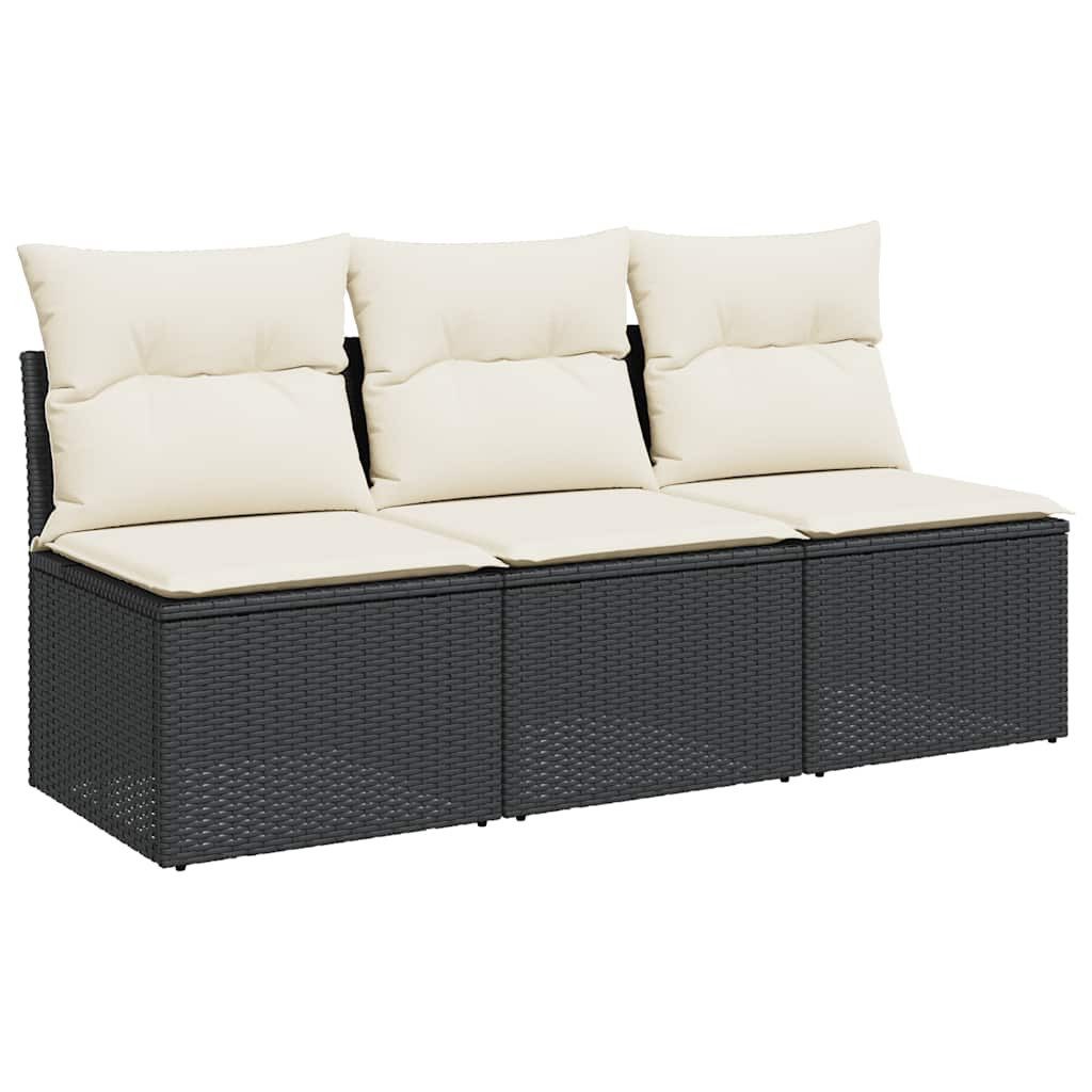 vidaXL Loungesofa Gartensofa mit Kissen 3-Sitzer Schwarz Poly Rattan, 1 Teile
