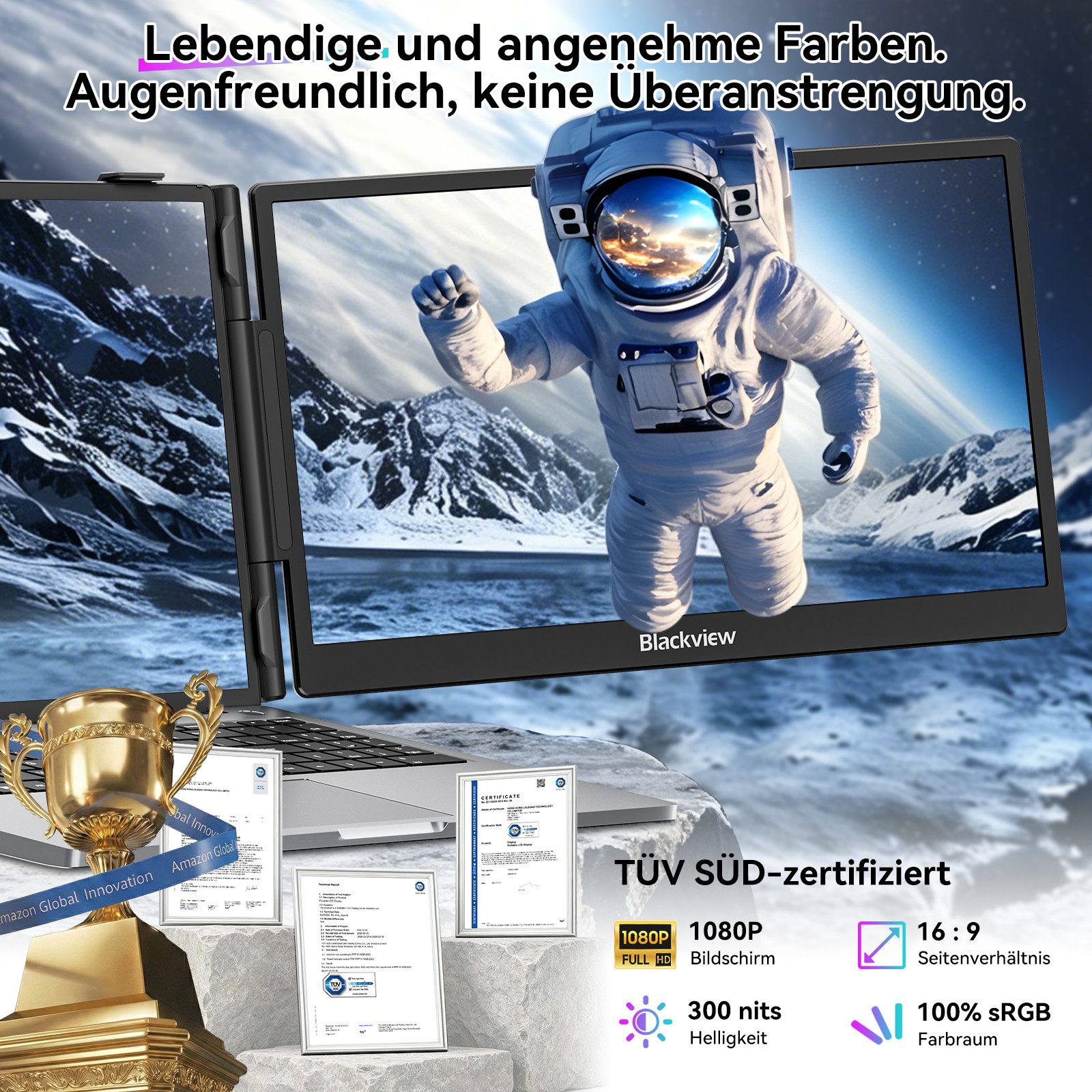 blackview 14" FHD Laptop Bildschirm Erweiterung SCM5, LCD, IPS, augenschonend Portabler Monitor (1920x1080 px, Full HD, IPS, 995g, 180°, 13,3-17,3 Zoll & Windows/Mac/Android/Chrome-Kompatibilität)