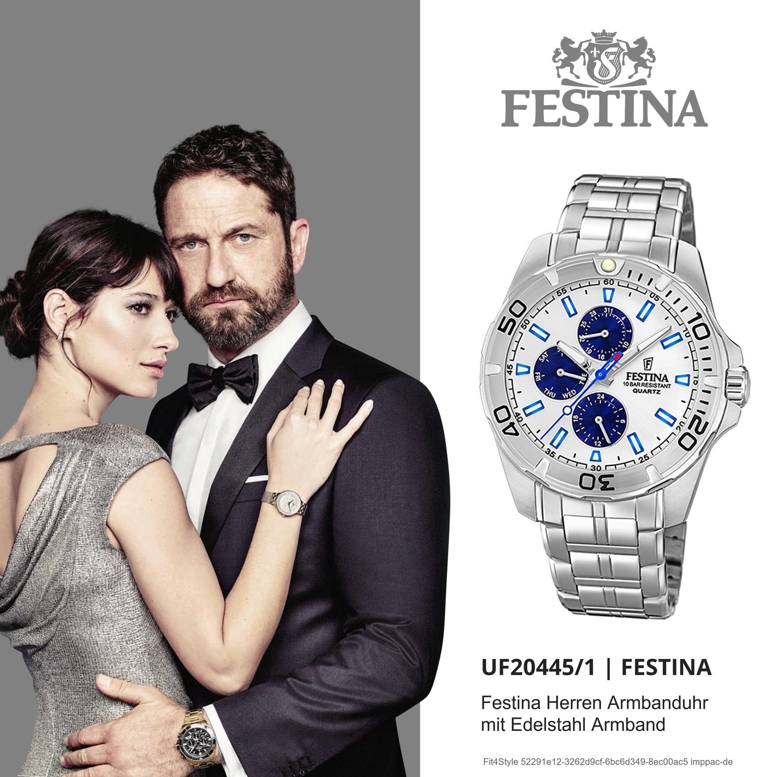 Festina Multifunktionsuhr Festina Edelstahl Herren Herrenuhr Gehäuse, Uhr mit (ca. F20445/1, Edelstahlarmband, groß rundes Sport 43mm)