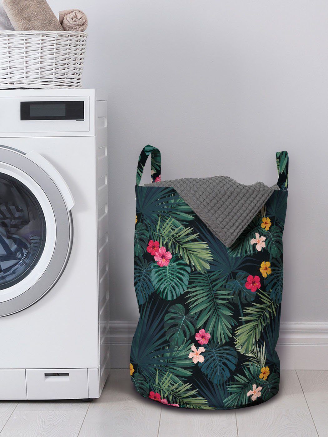 Wäschesäckchen Waschsalons, für Flora Kordelzugverschluss Griffen Abakuhaus mit Wäschekorb Realistische Regenwald Tropisch