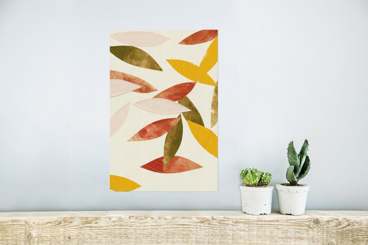 MuchoWow Poster Blätter - Pflanzen (1 Wandposter Wohnzimmer, für Ohne St), - Rahmen Poster, Pastell, Farben - Wandbild