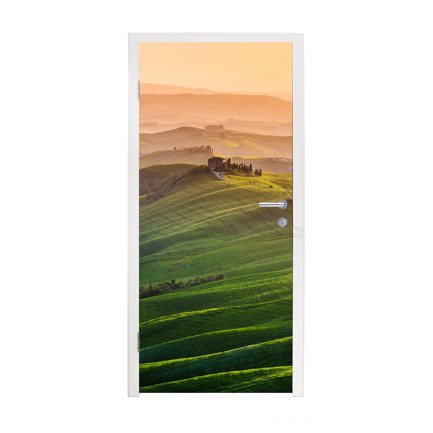 MuchoWow Türtapete Toskana - Landschaft - Hügel, Matt, bedruckt, (1 St), Selbstklebende Tapete, Folie für Möbel, 75x205 cm
