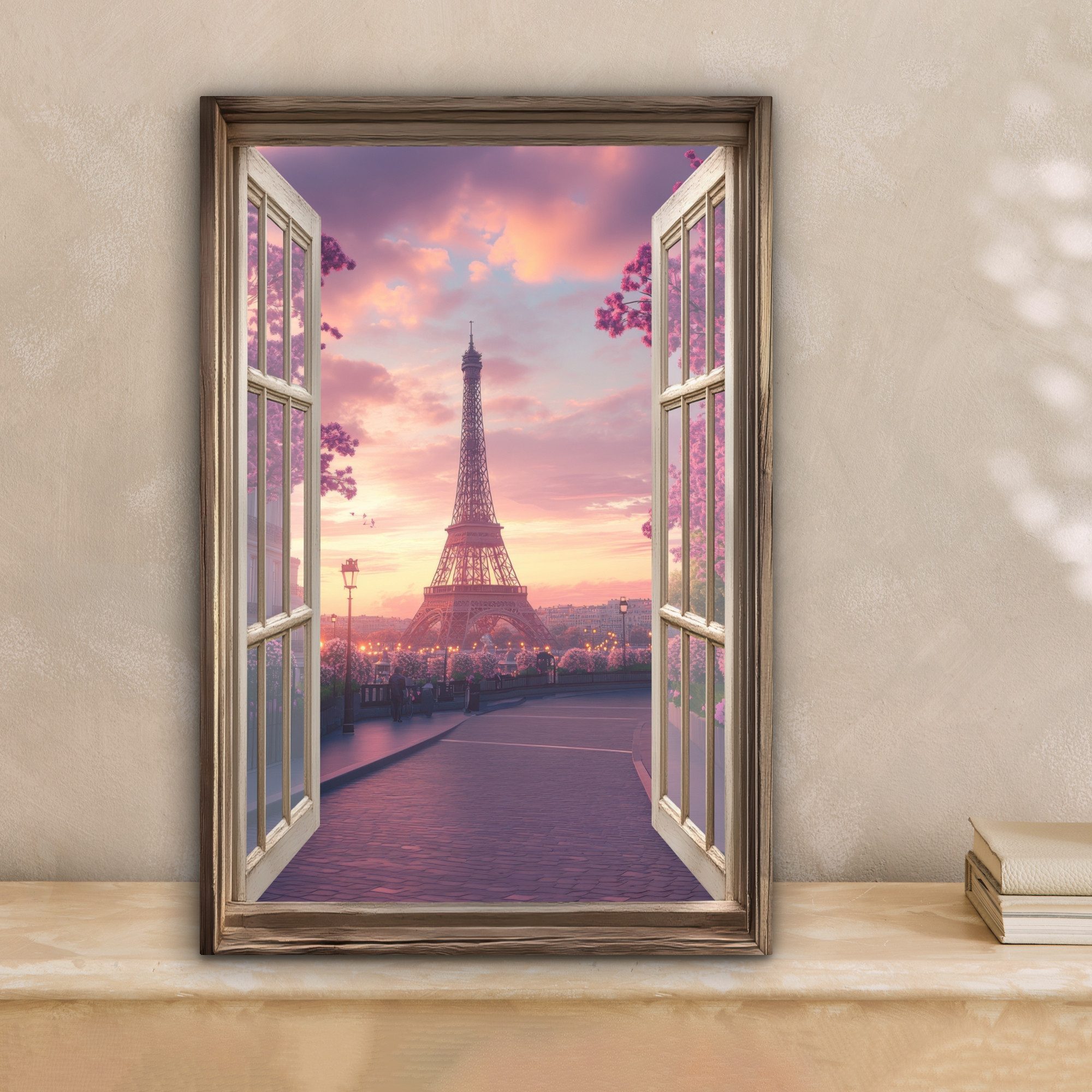 OneMillionCanvasses® Leinwandbild Fensterblick - Fenster - Paris - Eiffeltu günstig online kaufen