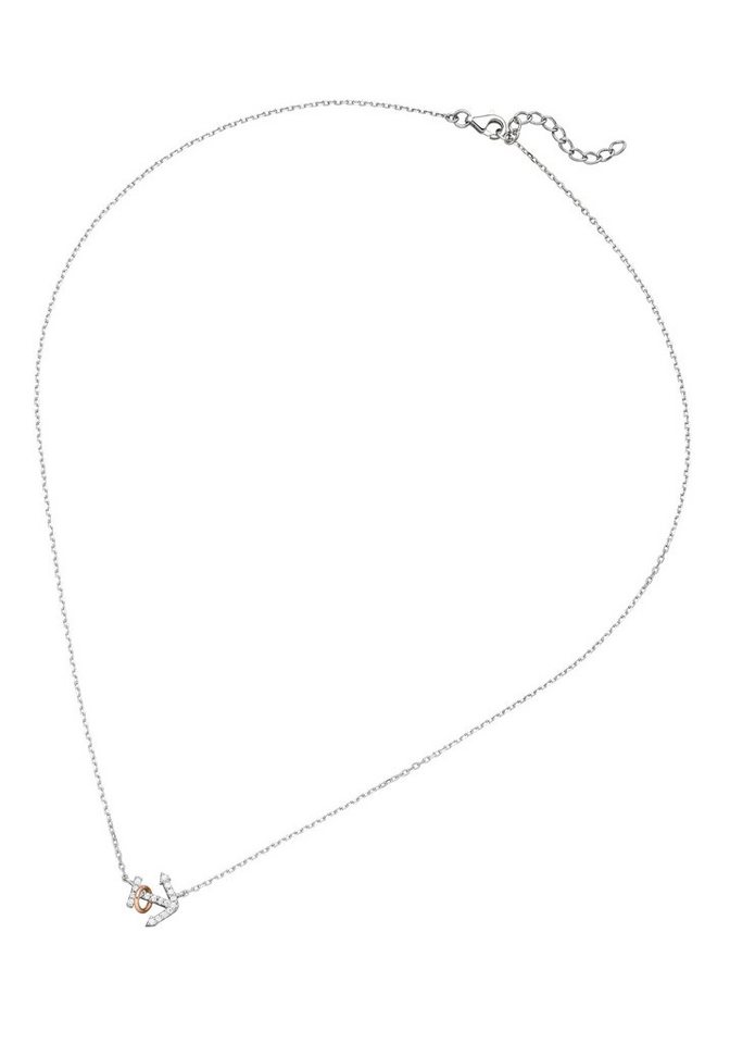 JOBO Kette mit Anhänger Anker mit beweglichem Ring, 925 Silber mit 18  Zirkonia 45 cm