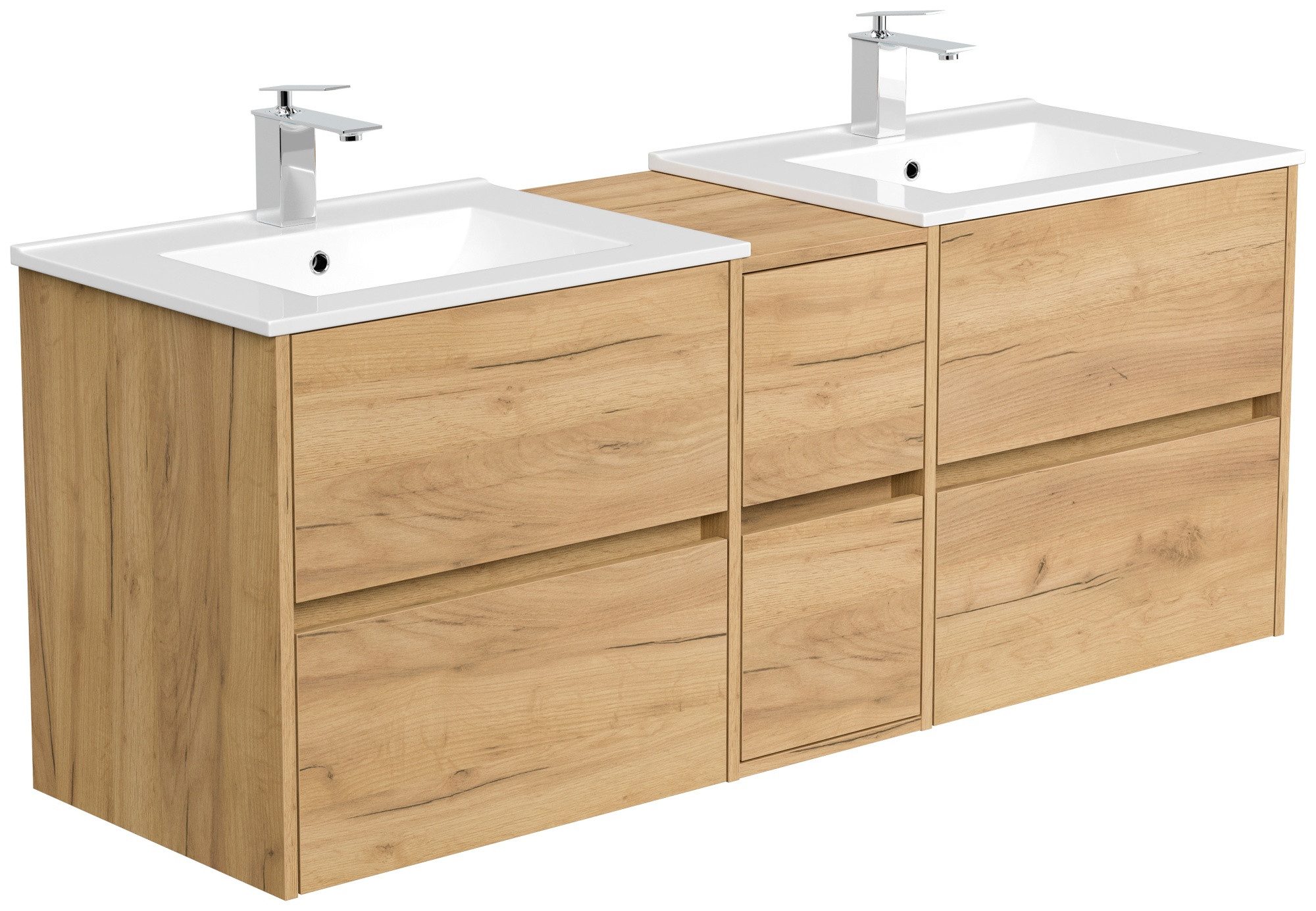 Magnolia Home Waschtisch Badmöbelset Taifun 150cm 3tlg mit 2x Spiegelschrank eiche gold