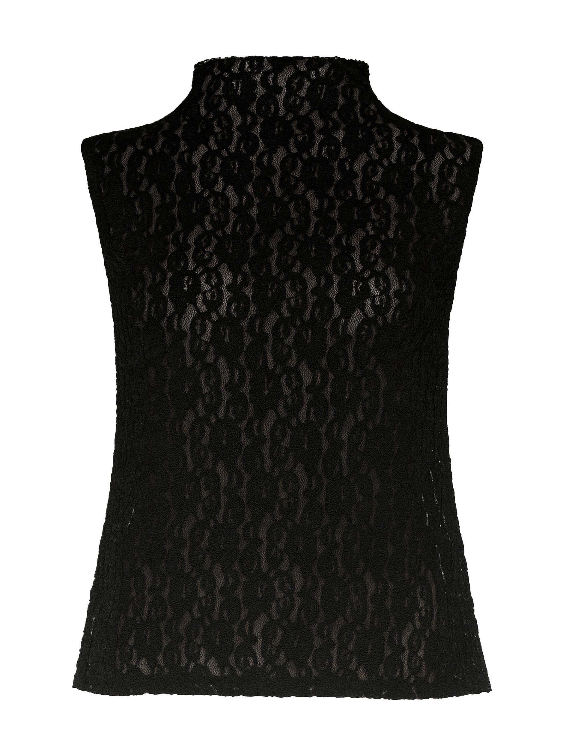 SASSYCLASSY T-Shirt Spitzen-Top mit Stehkragen für Damen Leicht transparentes Top mit floralem Muster Schwarz Offwhite