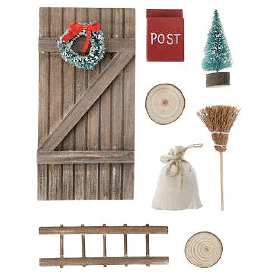 Macosa Home Wichtel Wichteltür Set 18 cm Komplettset Miniatur Wichtelzubehör modern (8 St., Advent Weihnachtsdeko Wichteltür), magischer Eingang für Weihnachtswichtel Dekoration Weihnachten