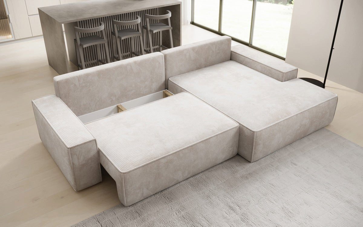 Luxusbetten24 Schlafsofa Designer Sofa Verona mit breiter Ottomane, mit Schlaffunktion und Stauraum