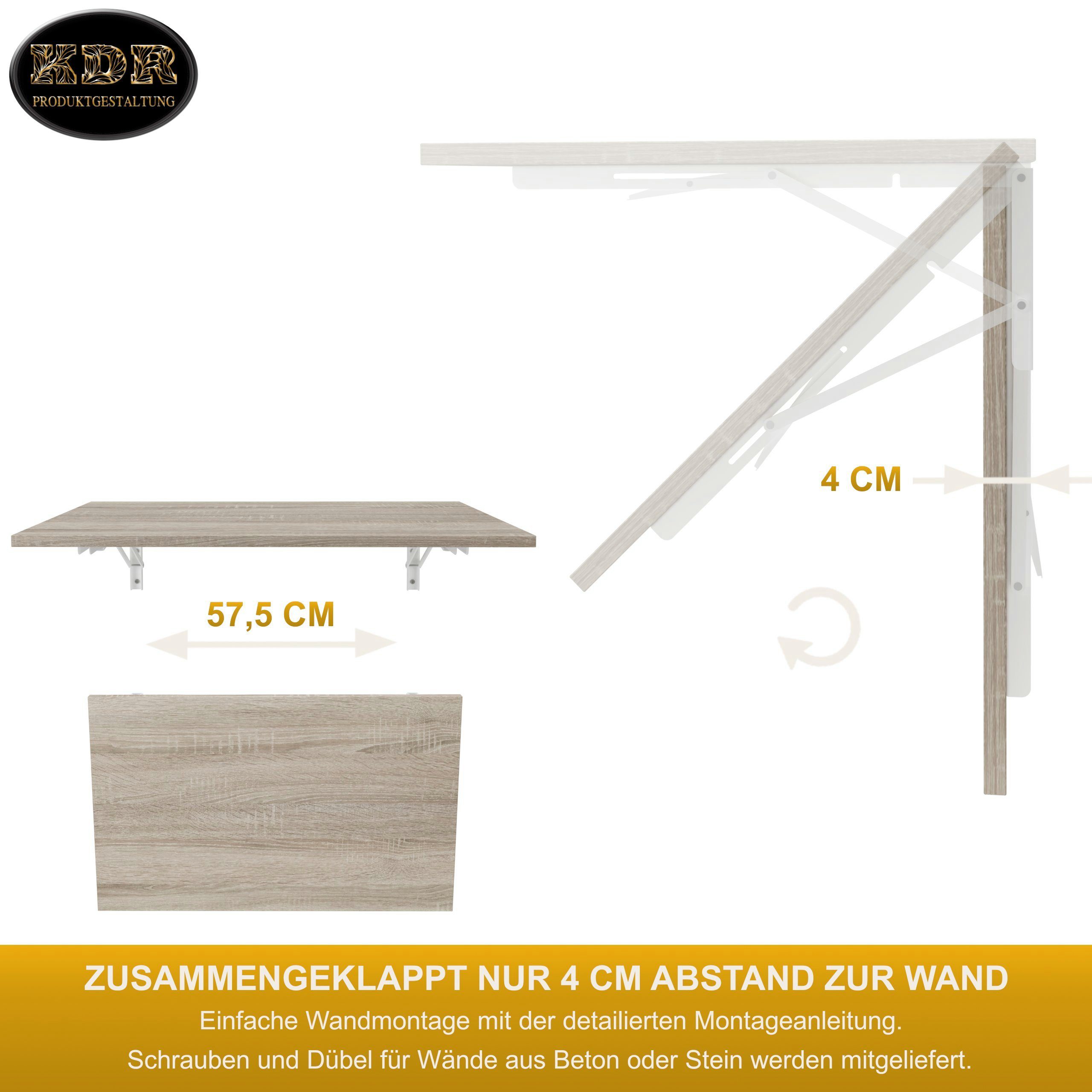 KDR Produktgestaltung Klapptisch 80x50 Wandklapptisch Wand Schreibtisch Tisch, Sonoma Esstisch Eiche Küchentisch