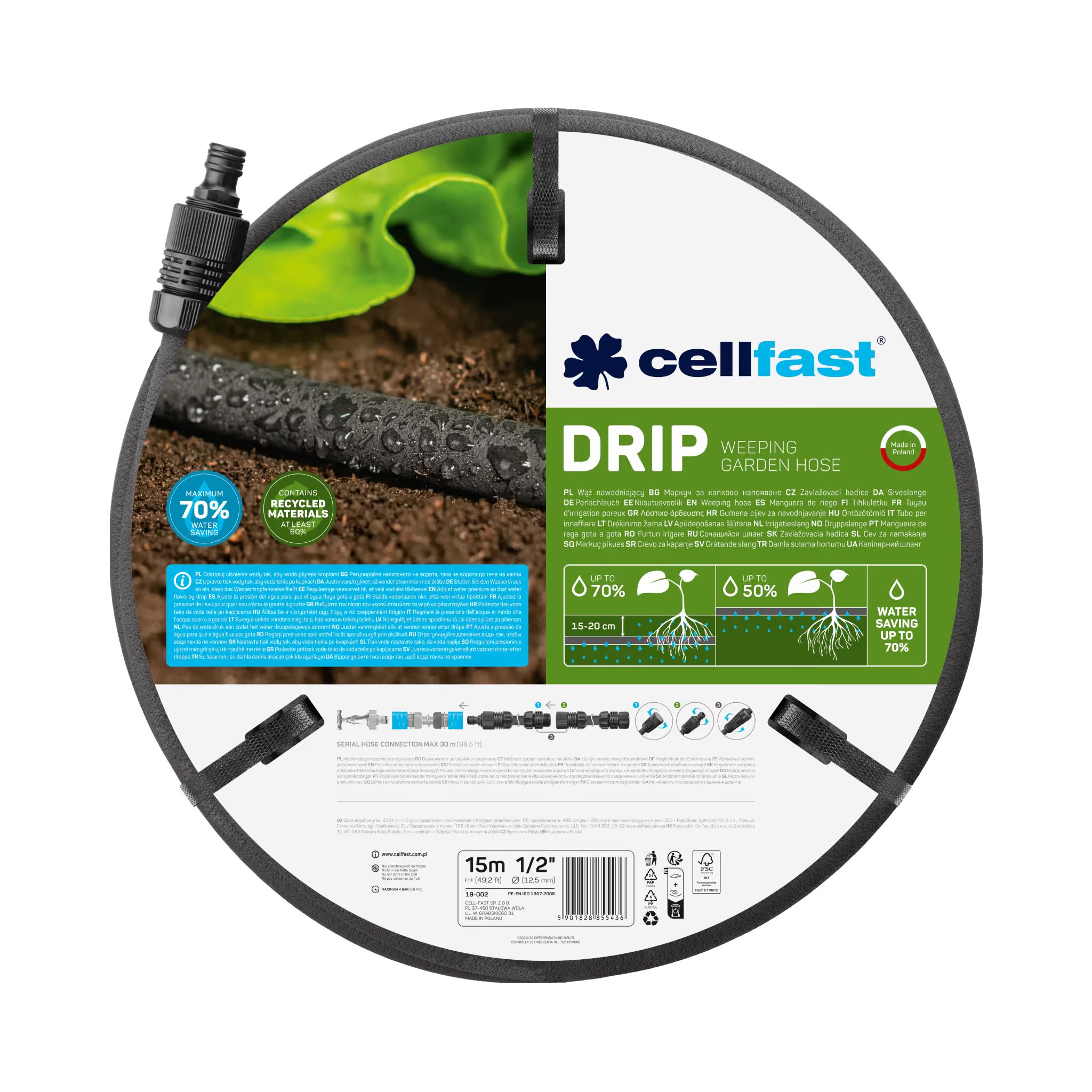 Cellfast Perlschlauch Drip 1/2", Tropfbewässerung, oberirdisch als auch unterirdisch nutzbar