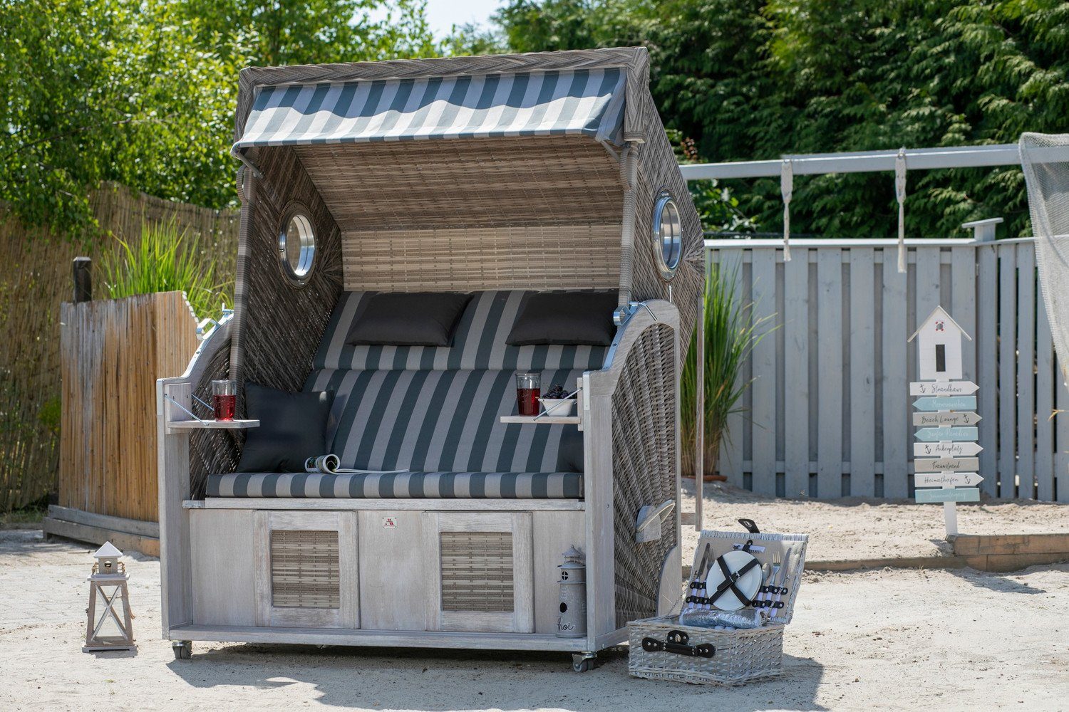 Natur24 Strandkorb Strandkorb PURE® Cliff XXL SUN PE Pinie White Kubu 145x80x160 cm, BxTxH: 145x80x160 cm, 71196265