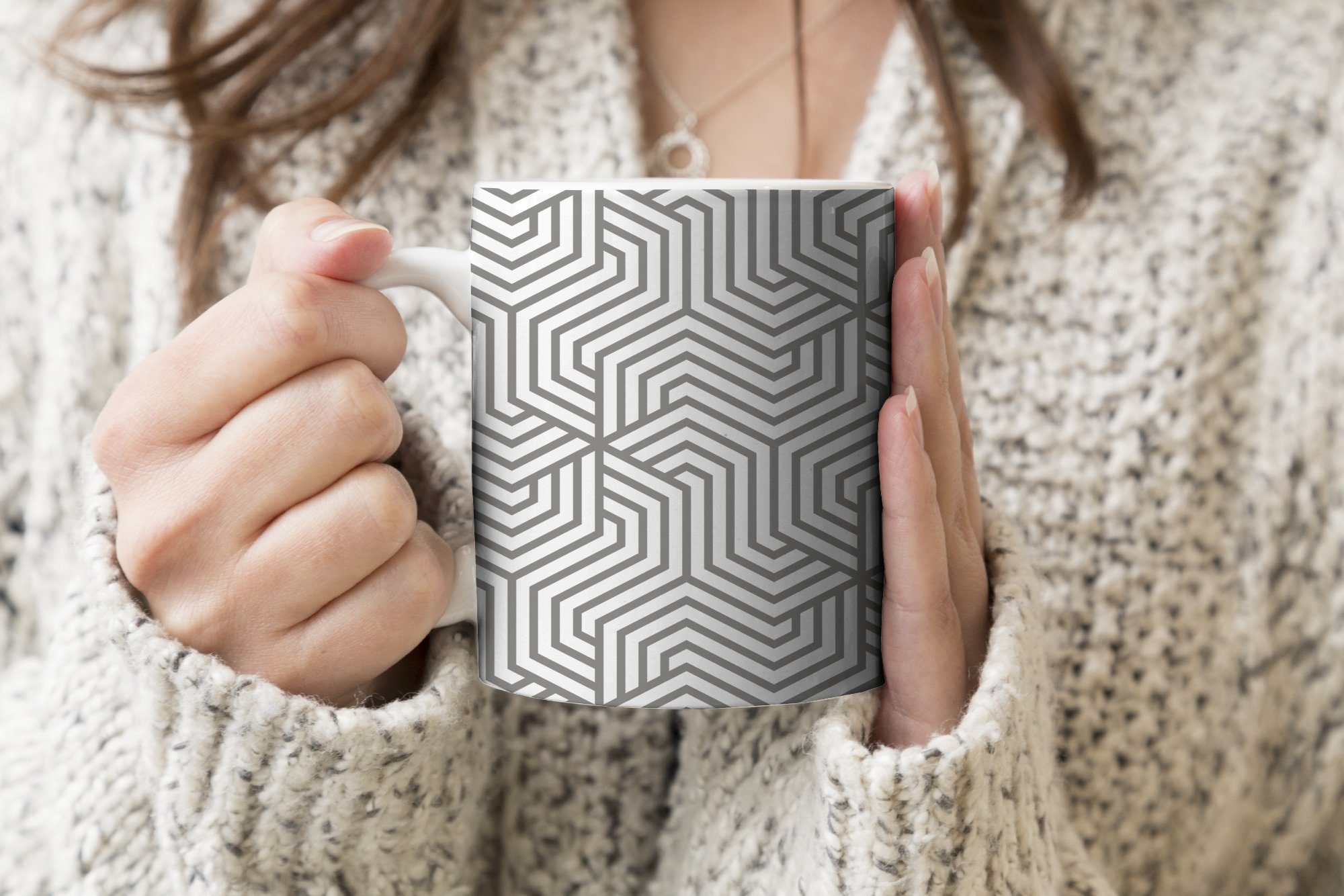 Gestaltung Linie Teetasse, - - MuchoWow Geometrie Geschenk - Muster, Kaffeetassen, Teetasse, Tasse Becher, Keramik,