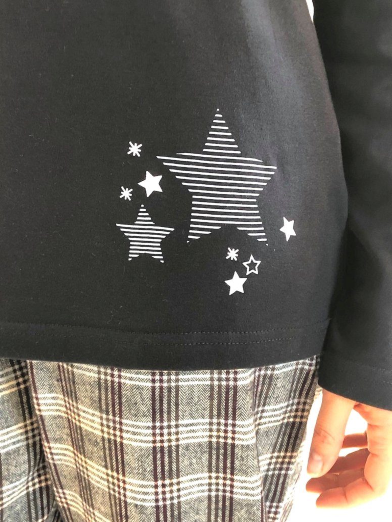 Normann Pyjama Damen Flanell Pyjama Mix & Match Oberteil mit Sterne Motiv