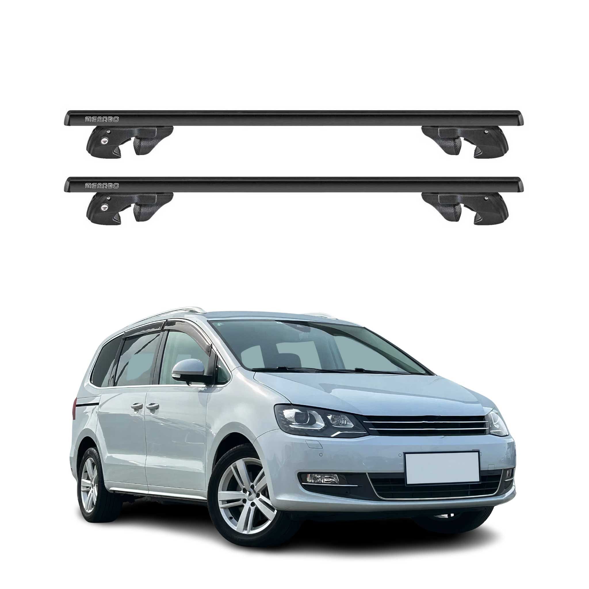 OMAC Dachträger Dachträger für VW Sharan II 2010-2023 Aluminium 90kg TÜV Schwarz 2tlg (2-St), Wasserbeständig,Abnehmbar,Multifunktional,Leichtgewichtig