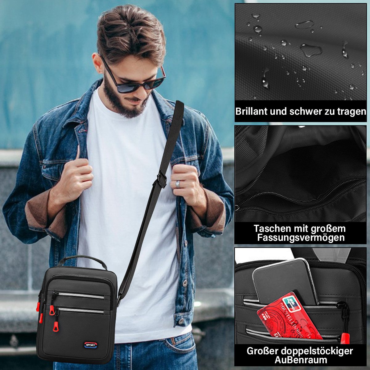 MOPUEA Umhängetasche Herren Multifunktionale Schultertasche mit Großer Kapazität (Kompatibel mit stilvollen minimalistischen, Brusttasche für Radfahren und Arbe – Bild 4 von 5