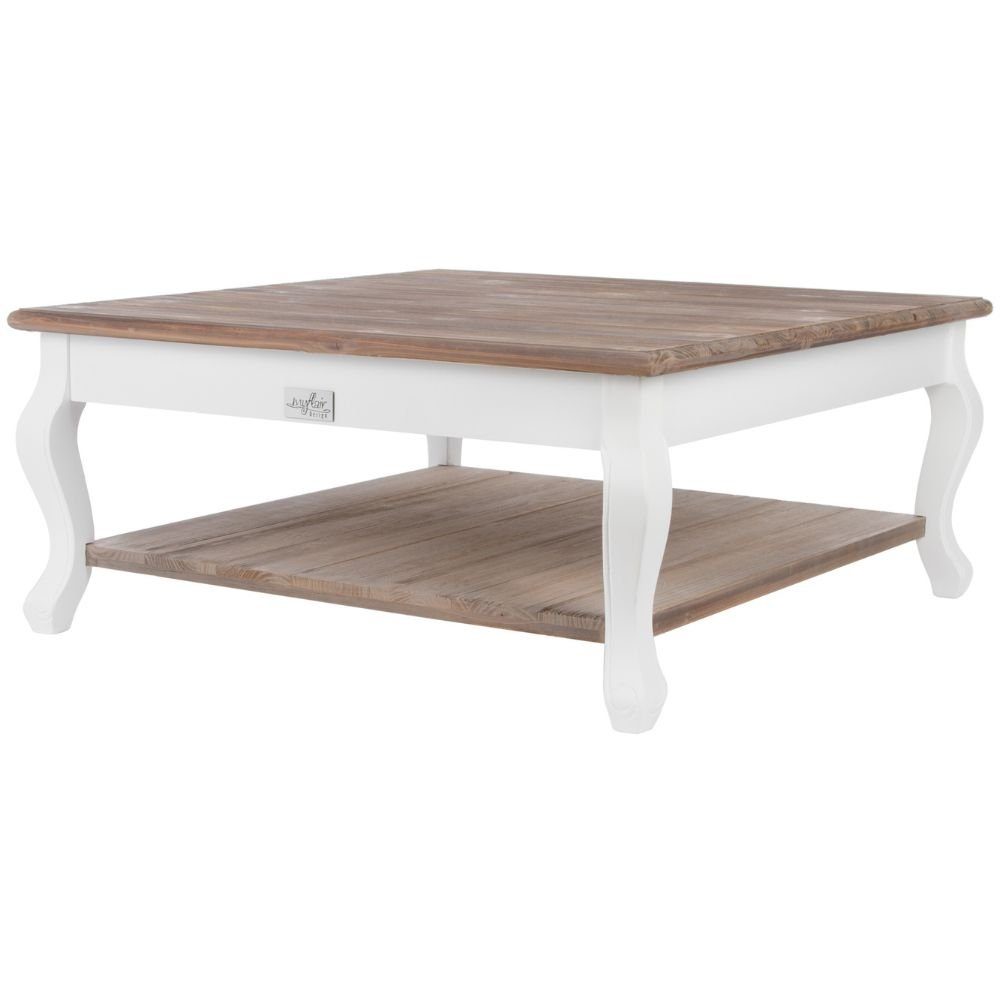 LebensWohnArt Couchtisch Landhaus Couchtisch mit Ablage ADRIA weiss-braun 80cm
